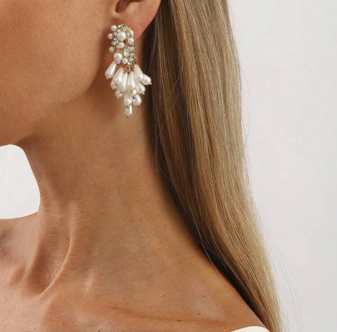 1 Pair Elegant Layered Geometric Pearl & Rhinestone Earrings, Suitable For Women's Daily Wear