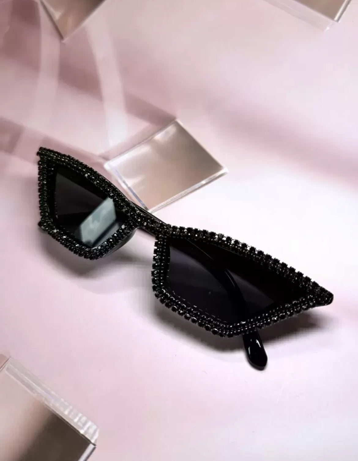 Black Crystal Embellished Cat Eye Glasses