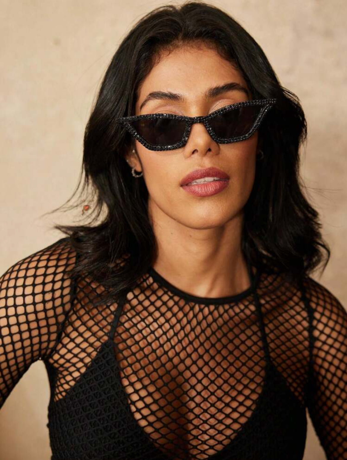 Black Crystal Embellished Cat Eye Glasses