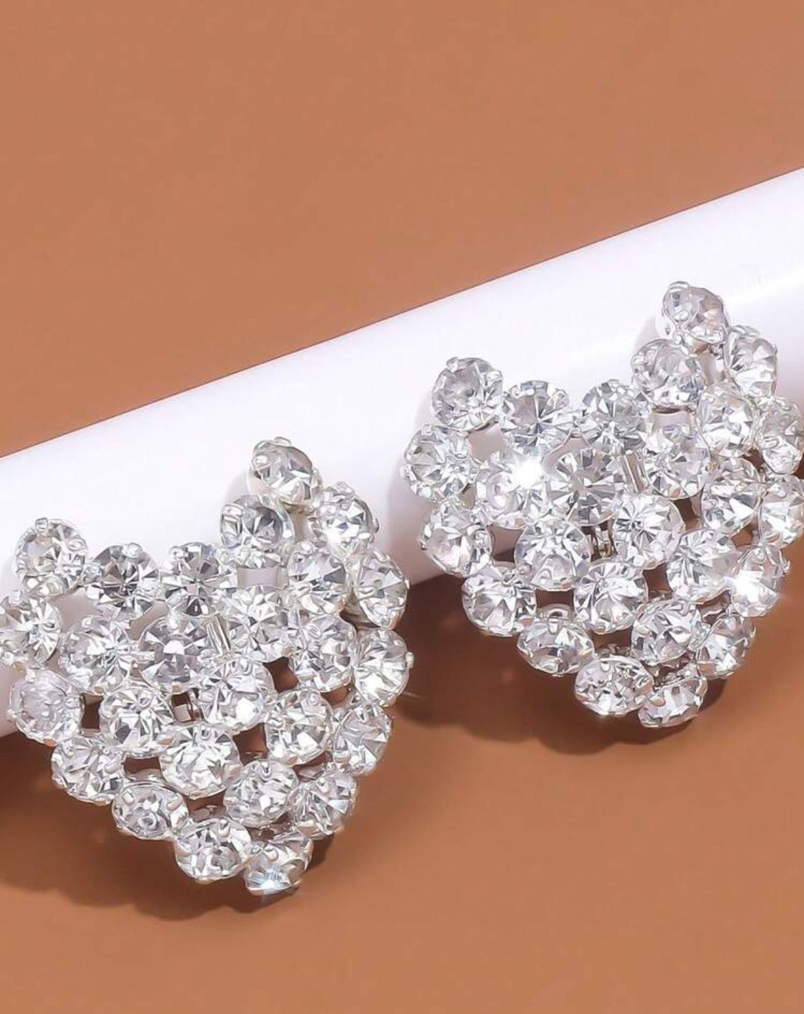Round Crystal Heart Shaped Clip On Earrings For Women