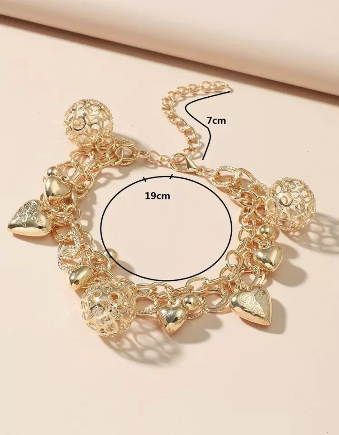 Heart and Round Ball Charm Bracelet