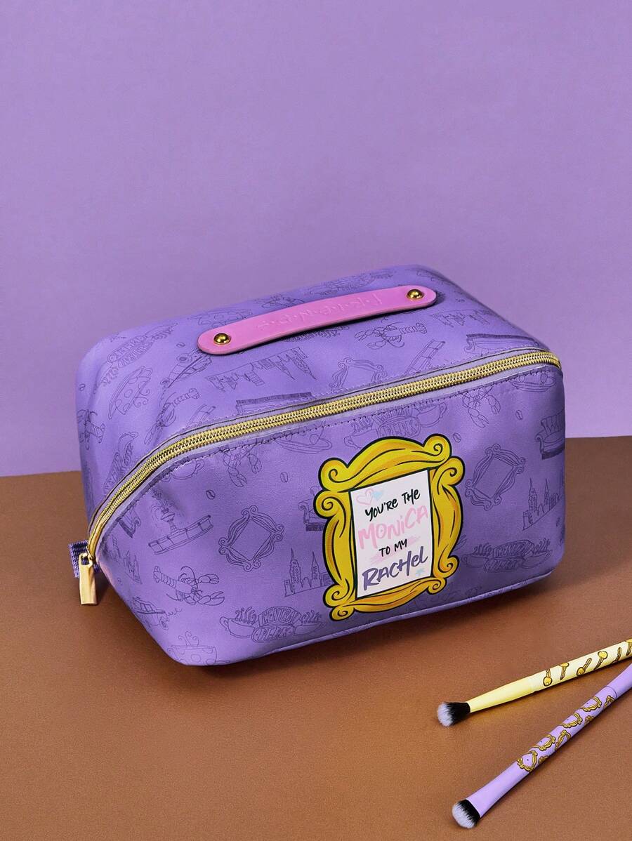 FRIENDS Cartoon & Letter Print Zipper Makeup Bag, Gifts