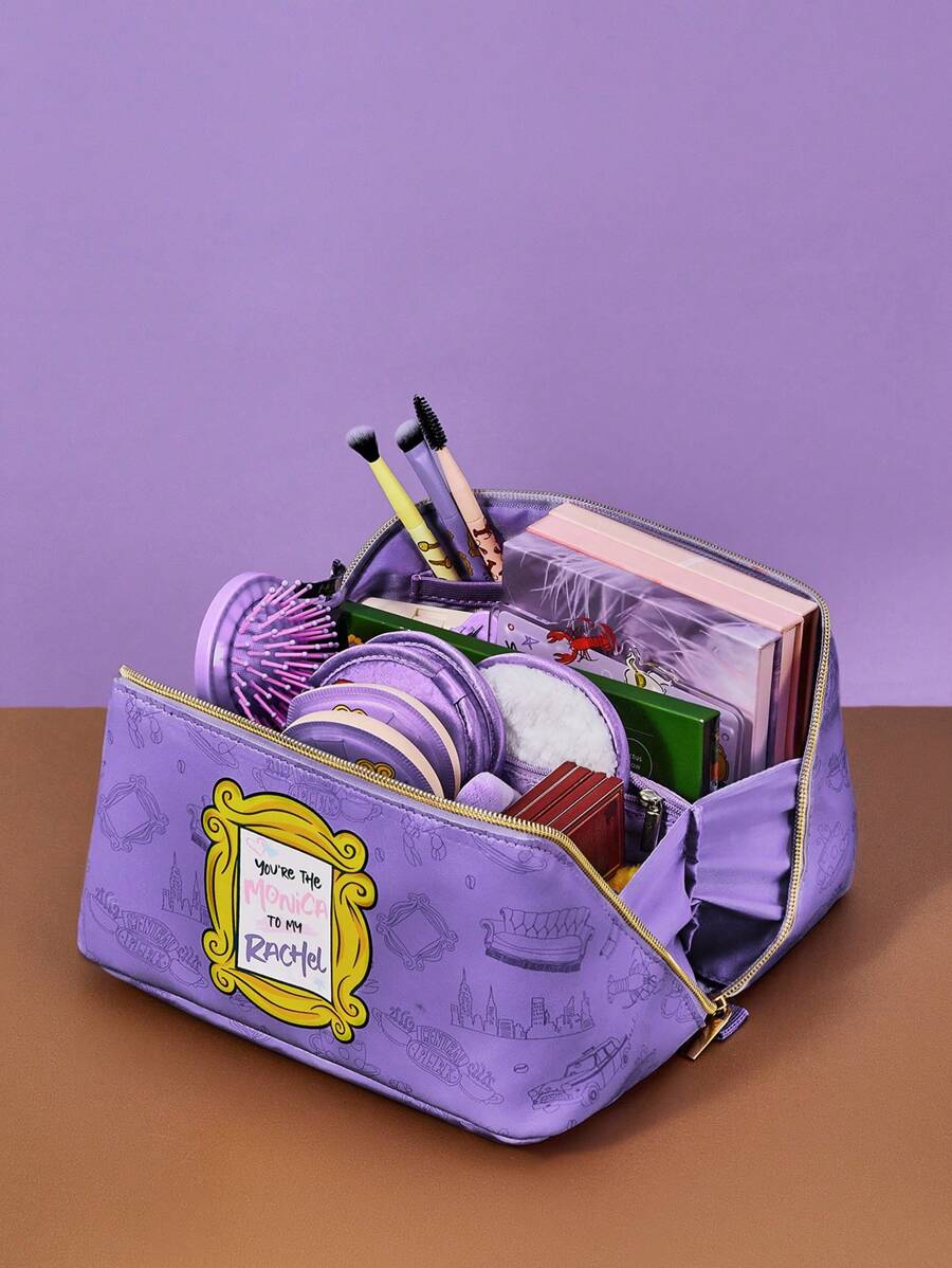 FRIENDS Cartoon & Letter Print Zipper Makeup Bag, Gifts