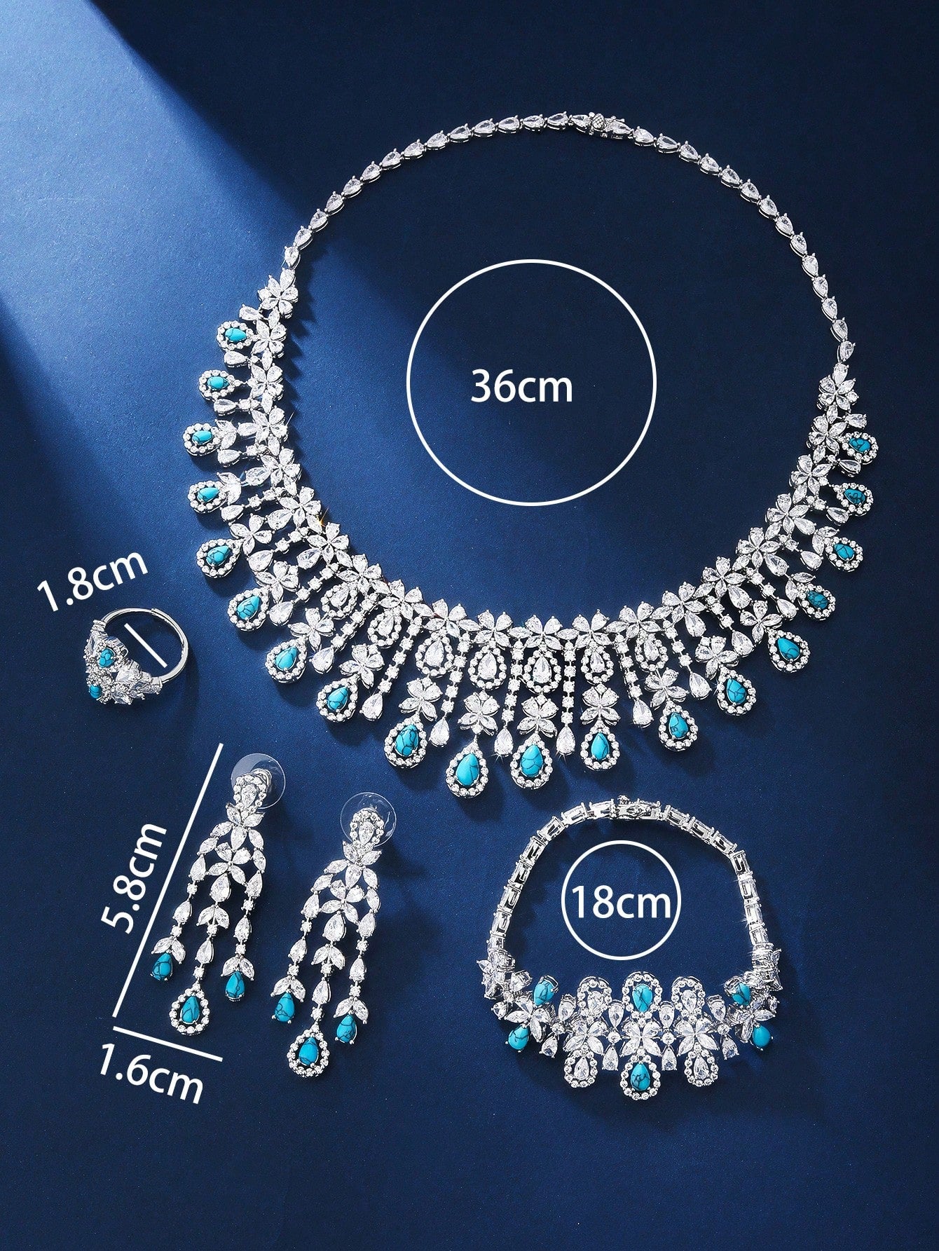4Pcs Cubic Zirconia Jewelry Set. Water Drop Necklace, Ring, Bracelet, Earrings Set, Fashionable & Glamorous For Women Party Wear
