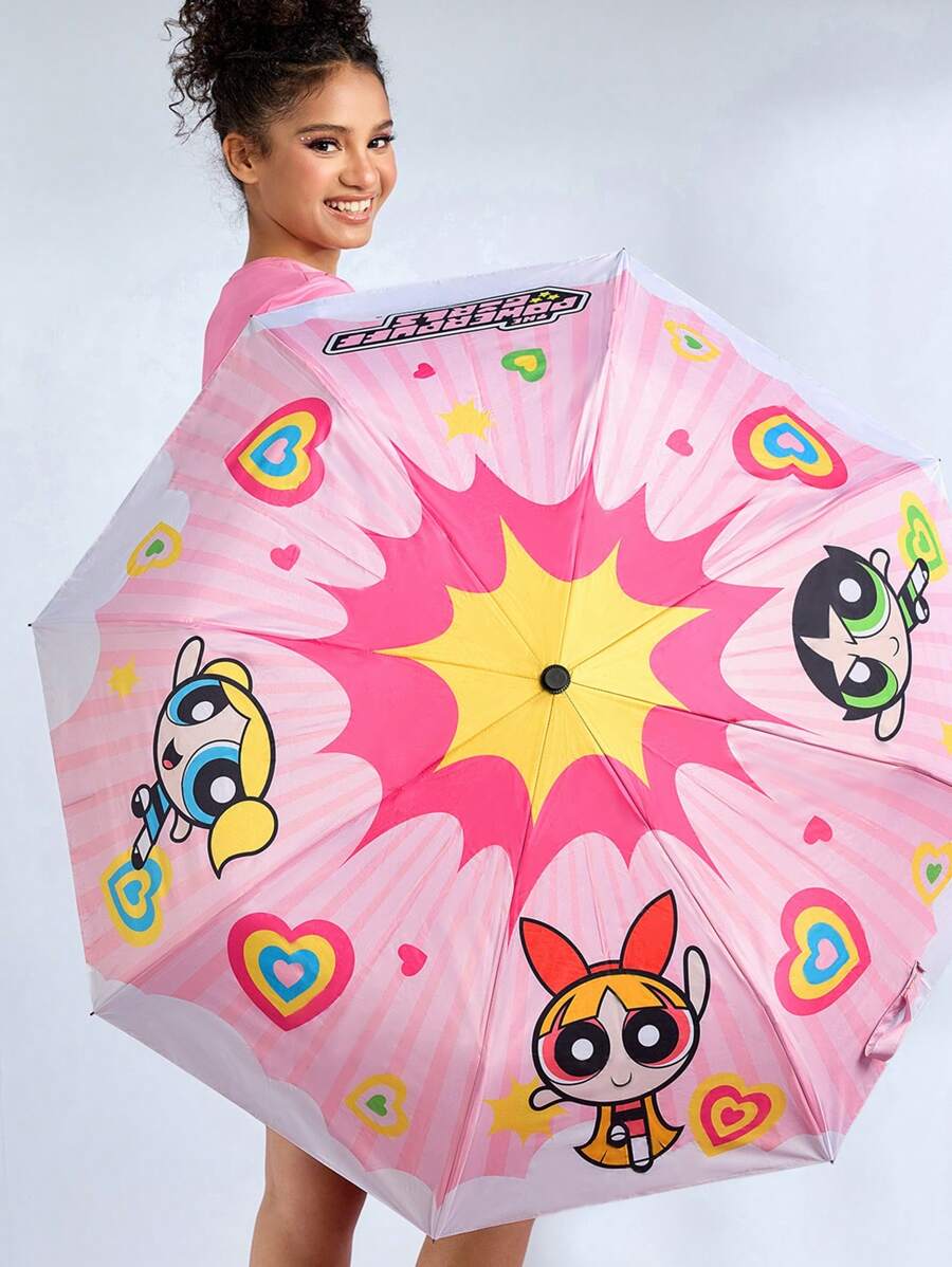 THE POWERPUFF GIRLS Cute Cartoon Blossom, Bubbles, Buttercup Pattern Automatic Opening And Closing Three-Fold Umbrella for regular use