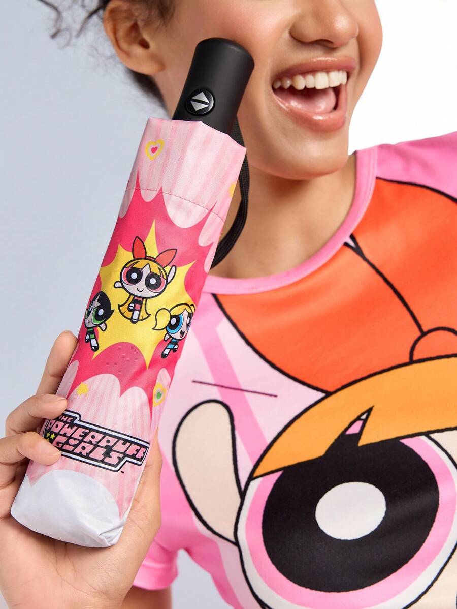 THE POWERPUFF GIRLS Cute Cartoon Blossom, Bubbles, Buttercup Pattern Automatic Opening And Closing Three-Fold Umbrella for regular use