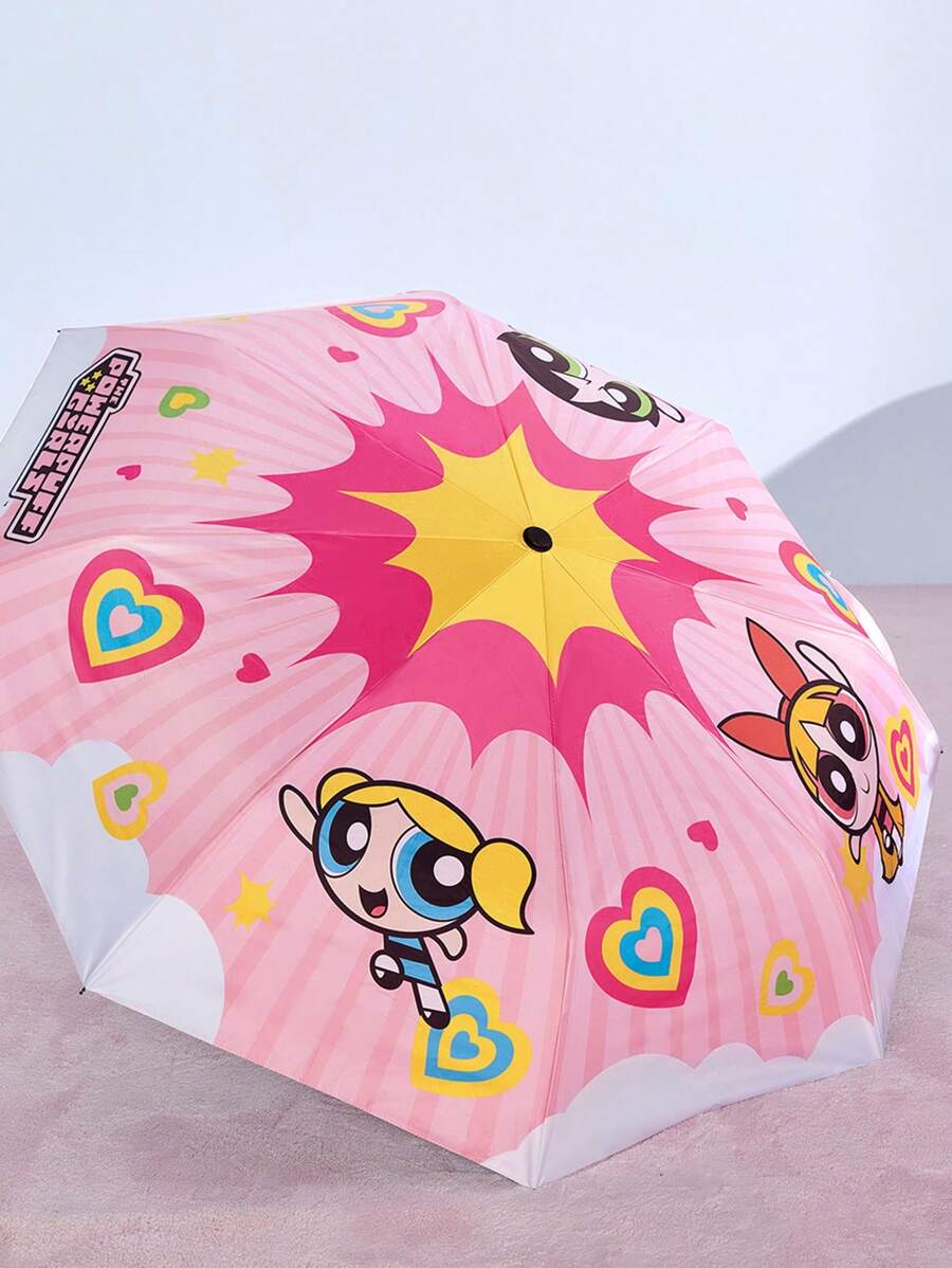 THE POWERPUFF GIRLS Cute Cartoon Blossom, Bubbles, Buttercup Pattern Automatic Opening And Closing Three-Fold Umbrella for regular use