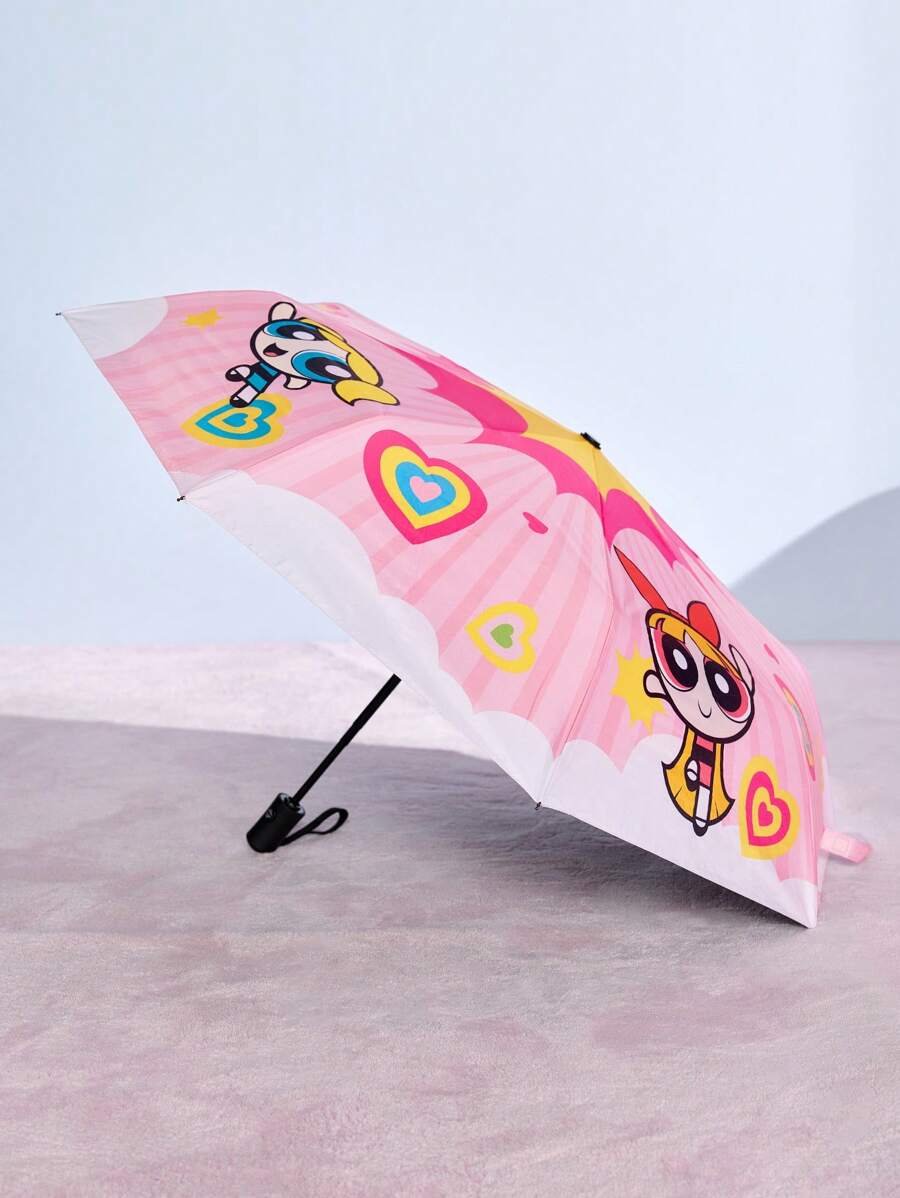 THE POWERPUFF GIRLS Cute Cartoon Blossom, Bubbles, Buttercup Pattern Automatic Opening And Closing Three-Fold Umbrella for regular use