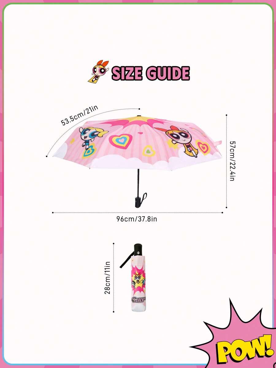 THE POWERPUFF GIRLS Cute Cartoon Blossom, Bubbles, Buttercup Pattern Automatic Opening And Closing Three-Fold Umbrella for regular use