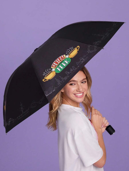 FRIENDS 1pc Coffee Cup Pattern Printed Four-Fold Umbrella, Featuring Sun Protection Function, With A Raised Umbrella Bone For Comfortable Use, Suitable For School, Work, Outings, And Daily Use