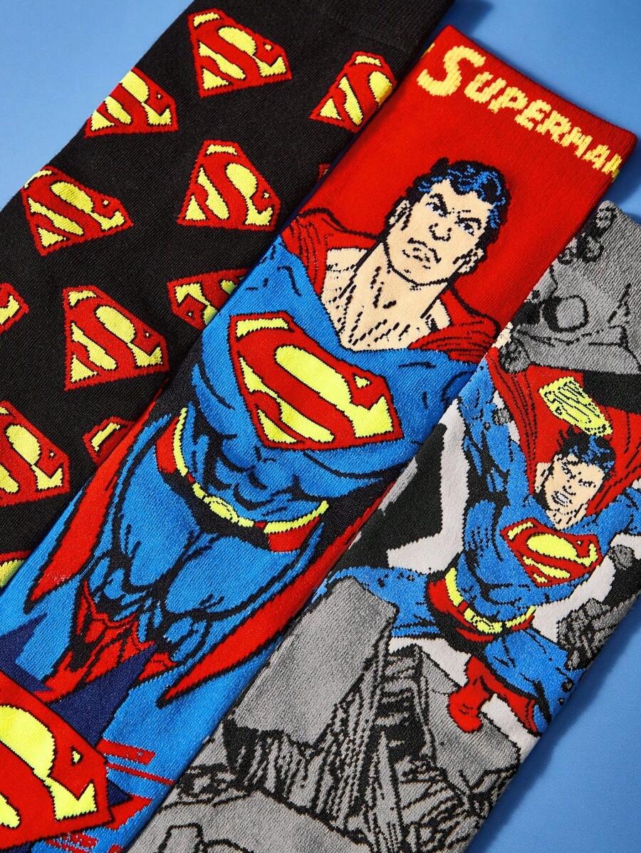 SUPERMAN 3 Pairs SET Breathable & Sweat-Absorbent Men's Crew Socks, Reinforced Toe & Heel, Durable Wear, Suitable For All Seasons