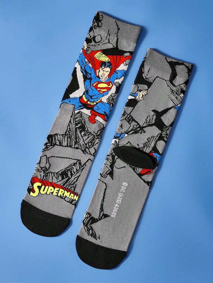 SUPERMAN 3 Pairs SET Breathable & Sweat-Absorbent Men's Crew Socks, Reinforced Toe & Heel, Durable Wear, Suitable For All Seasons