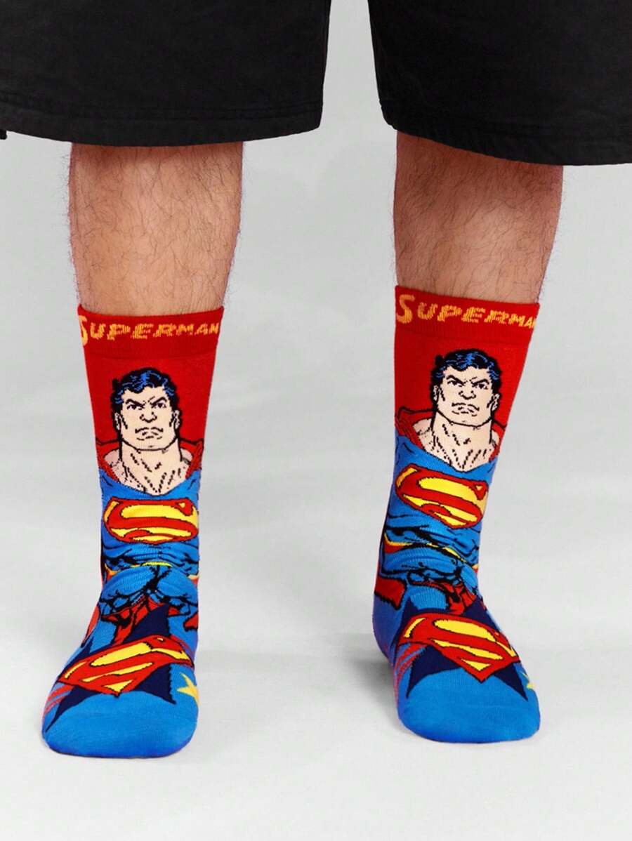 SUPERMAN 3 Pairs SET Breathable & Sweat-Absorbent Men's Crew Socks, Reinforced Toe & Heel, Durable Wear, Suitable For All Seasons