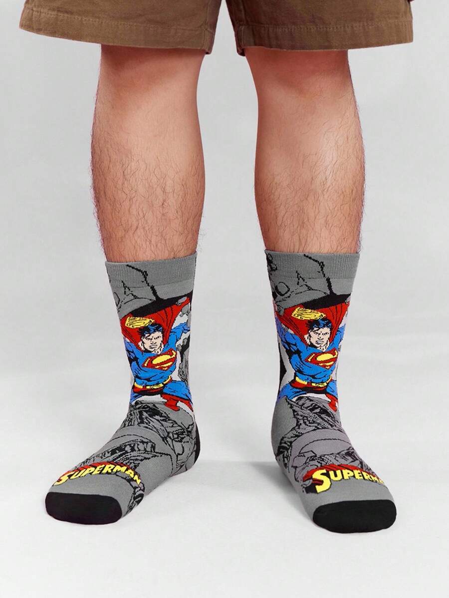 SUPERMAN 3 Pairs SET Breathable & Sweat-Absorbent Men's Crew Socks, Reinforced Toe & Heel, Durable Wear, Suitable For All Seasons