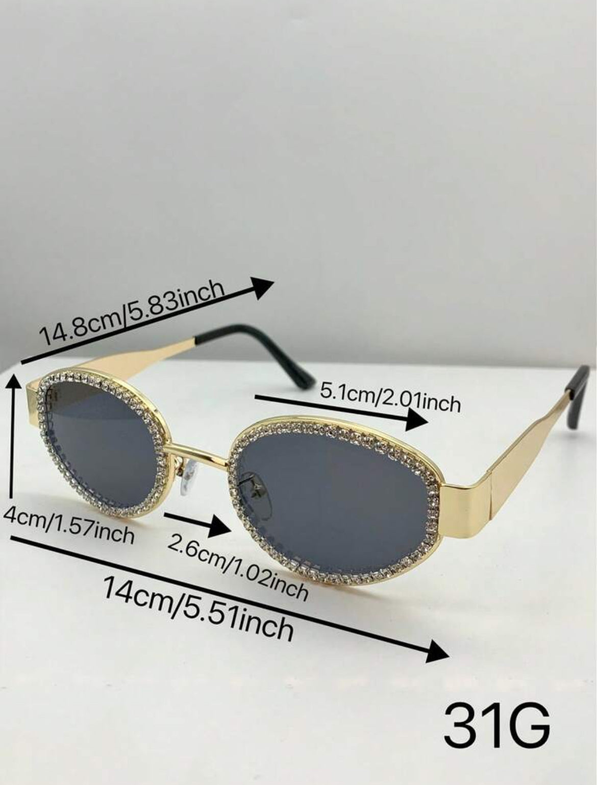 Oval Frame Rhinestone Decorated Fashion Glasses