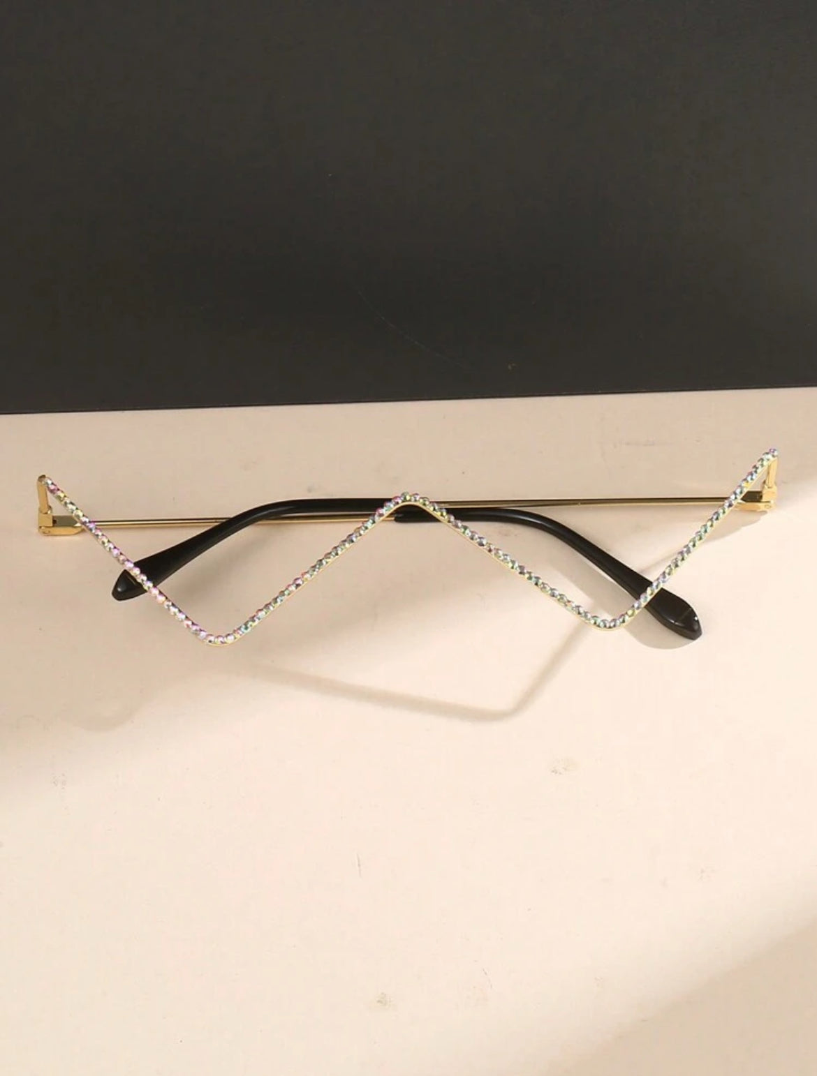Metal Frame Decorative Hollow Shape, Rhinestone Inlay Shiny Eyeglasses Without Lens