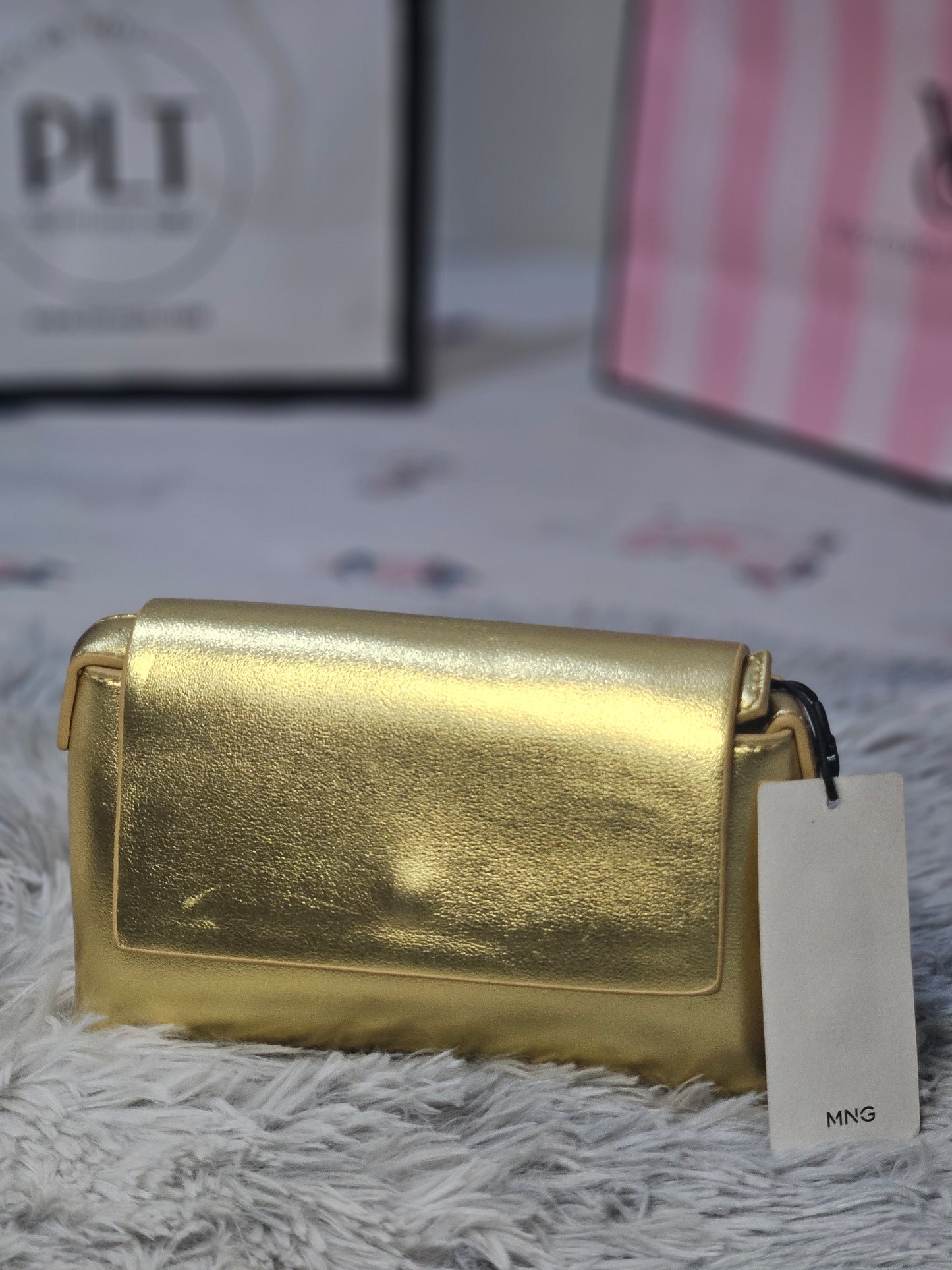 MANGO Metallic gold Mini Crossbody bag