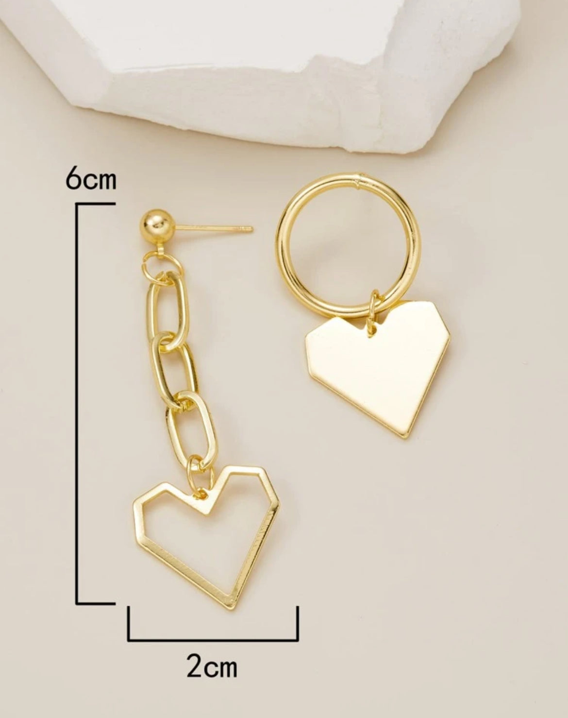 Heart Mismatched Golden Earrings