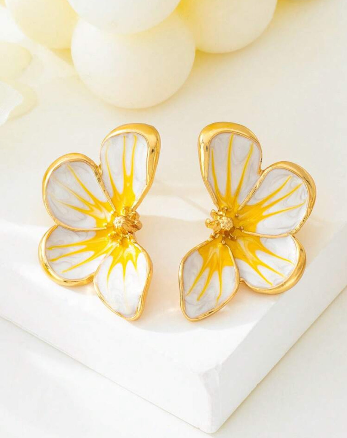 Hand-Painted Enamel Lightweight Golden Drop Earrings