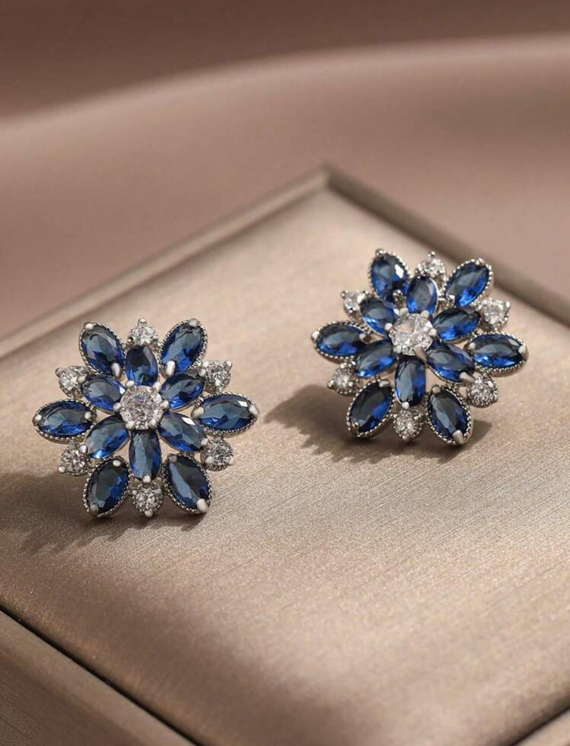 Romantic Flower Cubic Zirconia Big Stud Earrings For Women