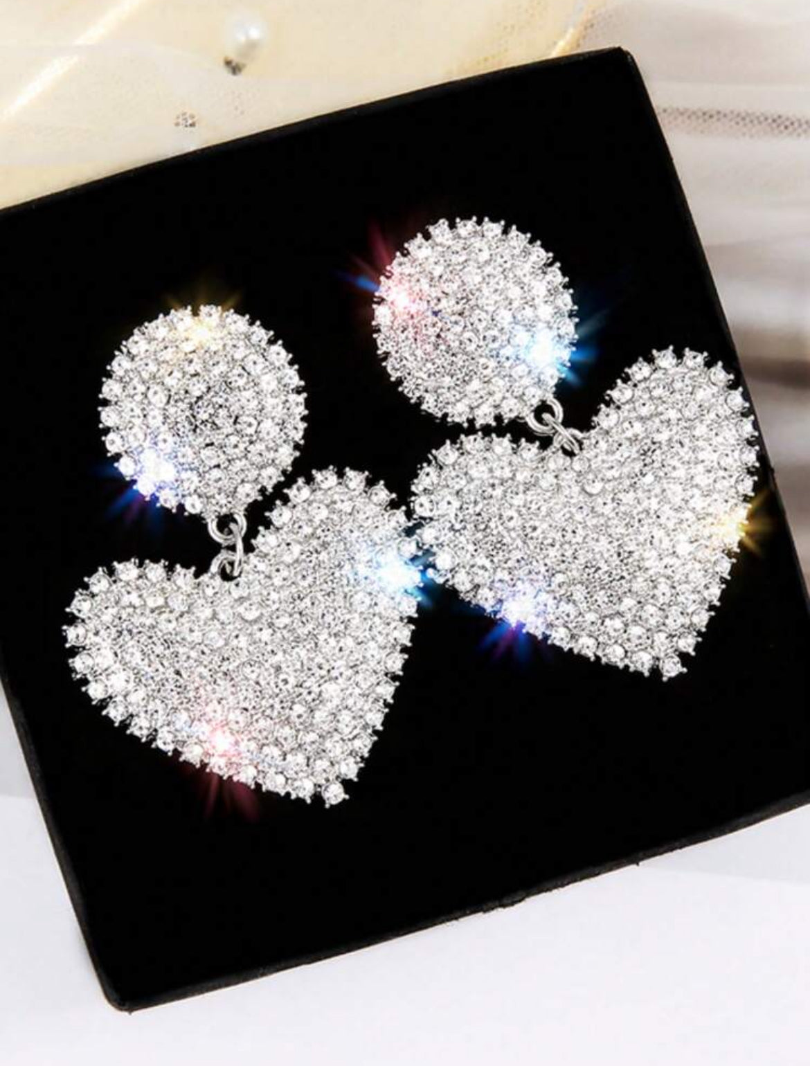 Exaggerated Vintage Rhinestone Heart Shaped Earrings Exquisite Ear Accessories For Women