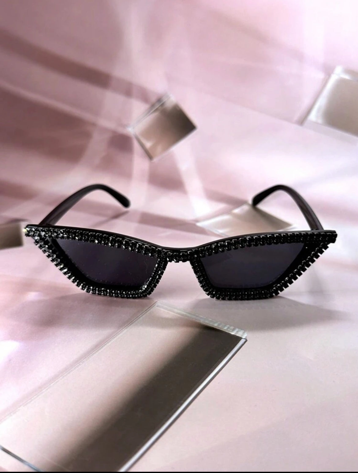 Black Crystal Embellished Cat Eye Glasses