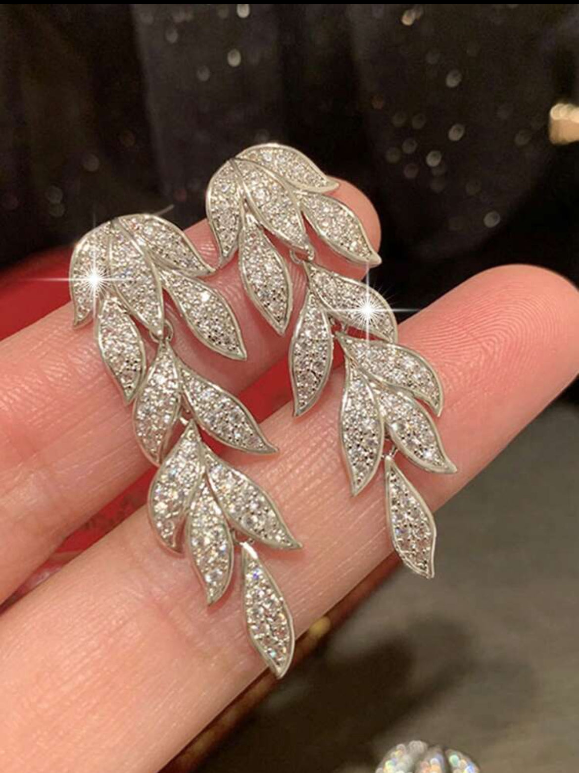 Elegant Cubic Zirconia Leaf Dangle Earrings For Women Wedding Dresses Ladies Jewelry For Daily Decoration, Banquet, Prom, Party Jewelry Gift
