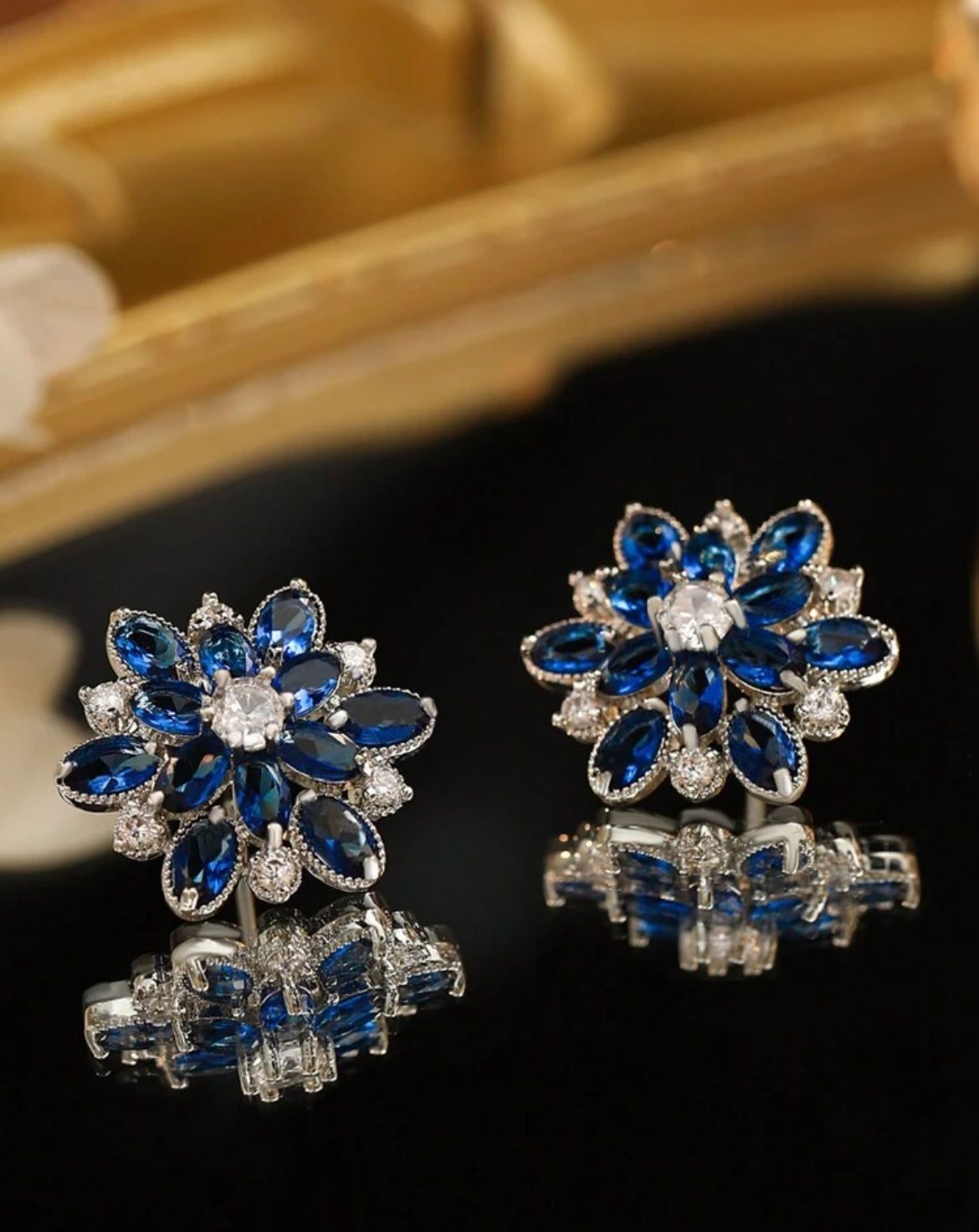 Romantic Flower Cubic Zirconia Big Stud Earrings For Women