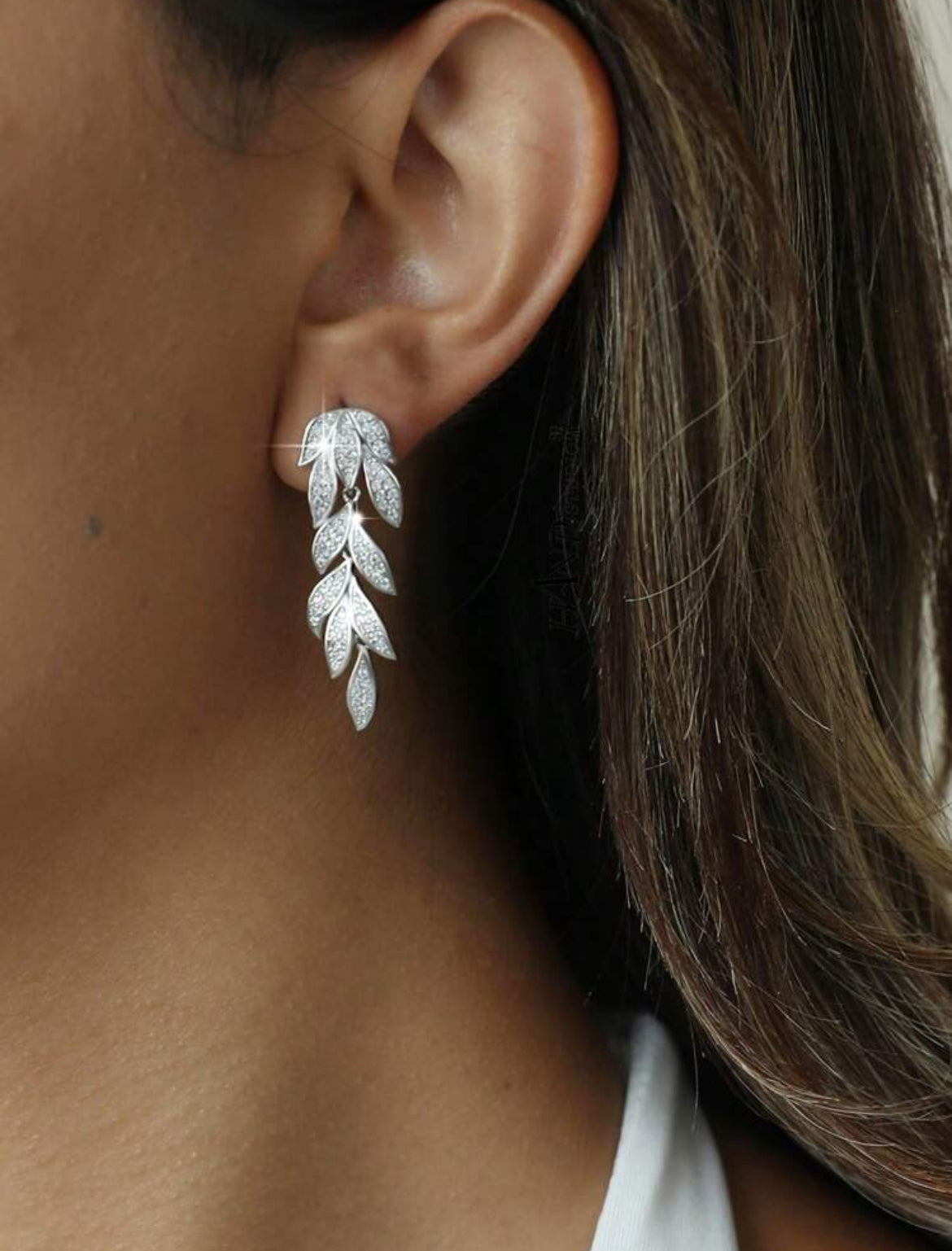 Elegant Cubic Zirconia Leaf Dangle Earrings For Women Wedding Dresses Ladies Jewelry For Daily Decoration, Banquet, Prom, Party Jewelry Gift