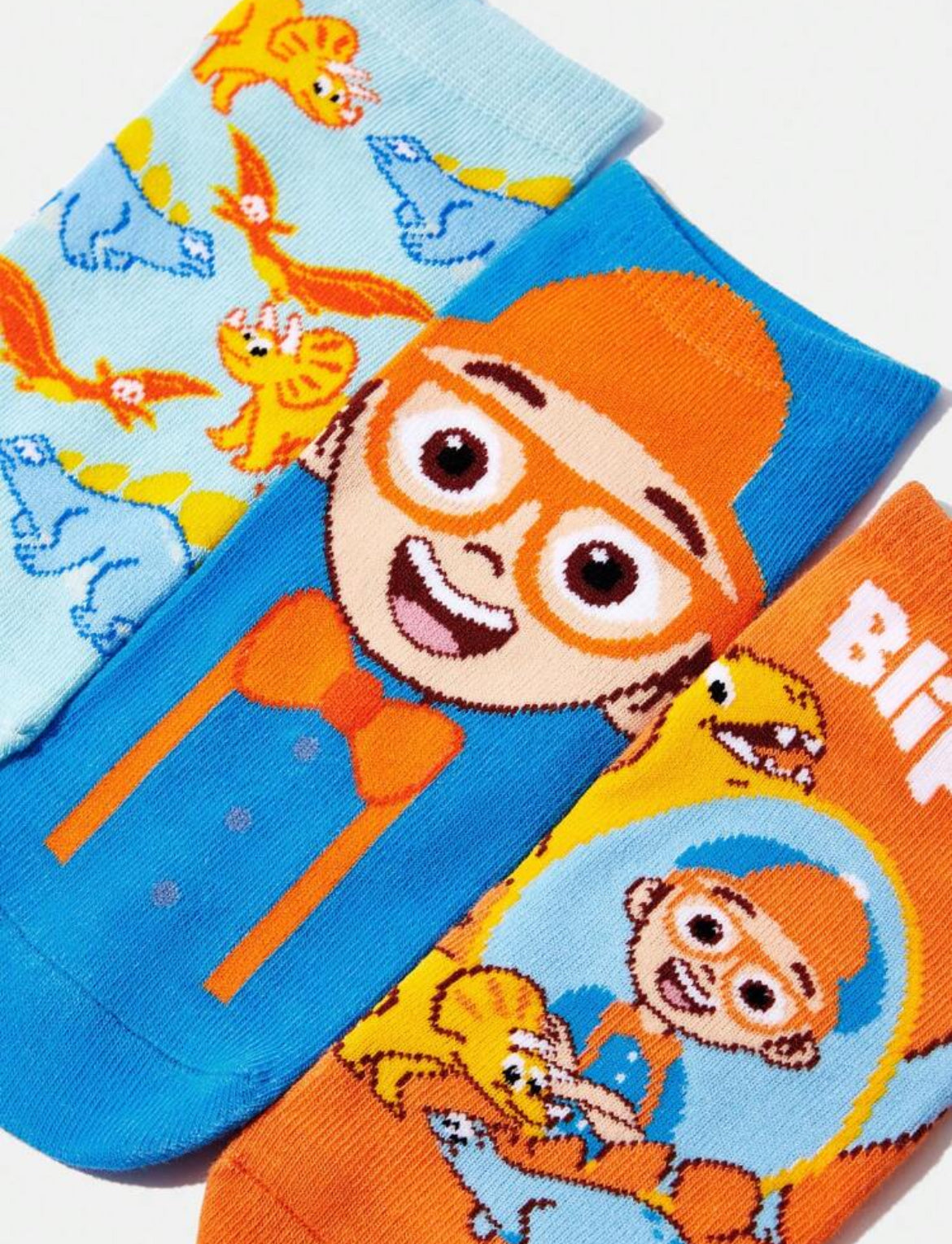 Blippi 3 Pairs Cartoon Figures & Dinosaur Pattern Kids Cotton Short Socks Set