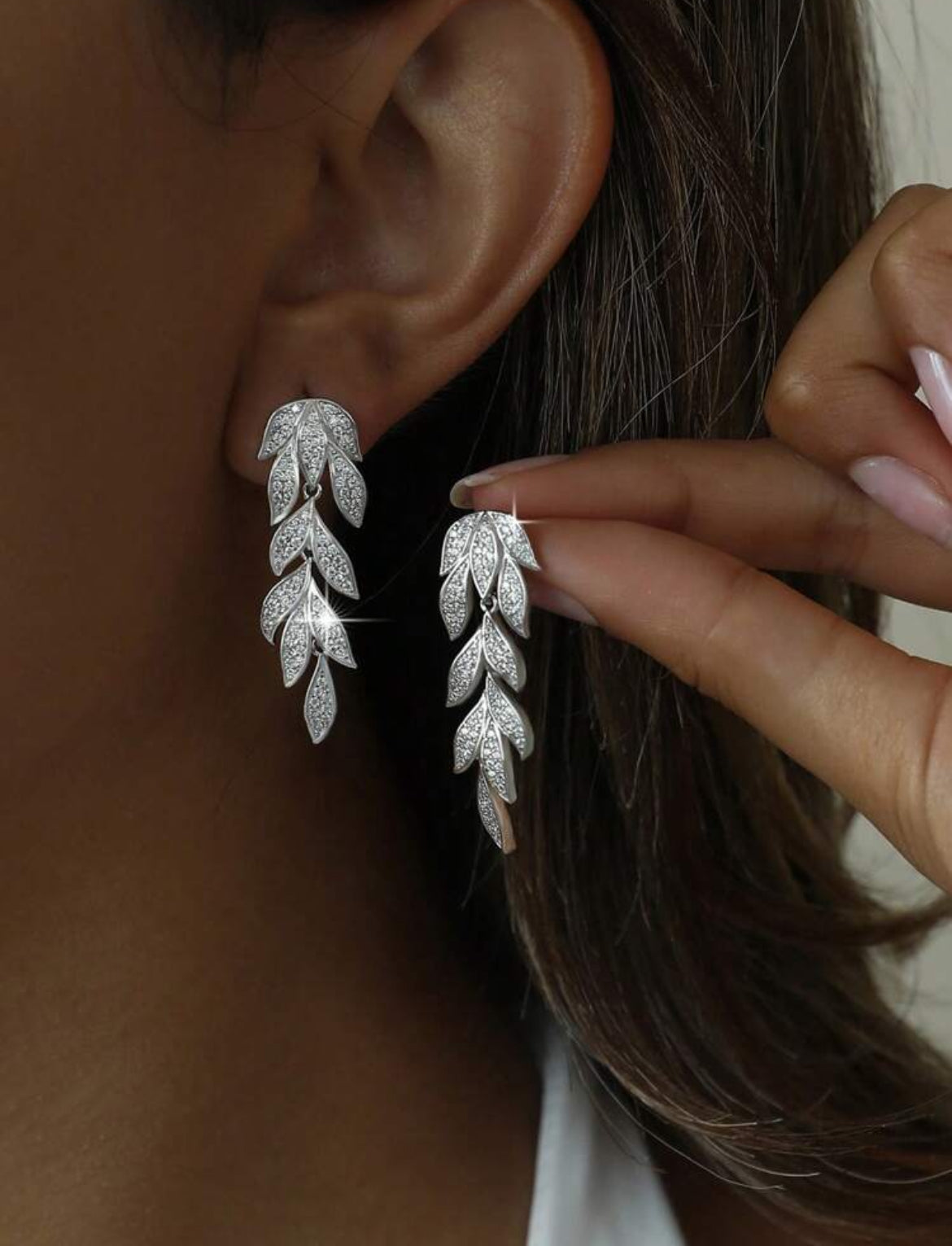 Elegant Cubic Zirconia Leaf Dangle Earrings For Women Wedding Dresses Ladies Jewelry For Daily Decoration, Banquet, Prom, Party Jewelry Gift
