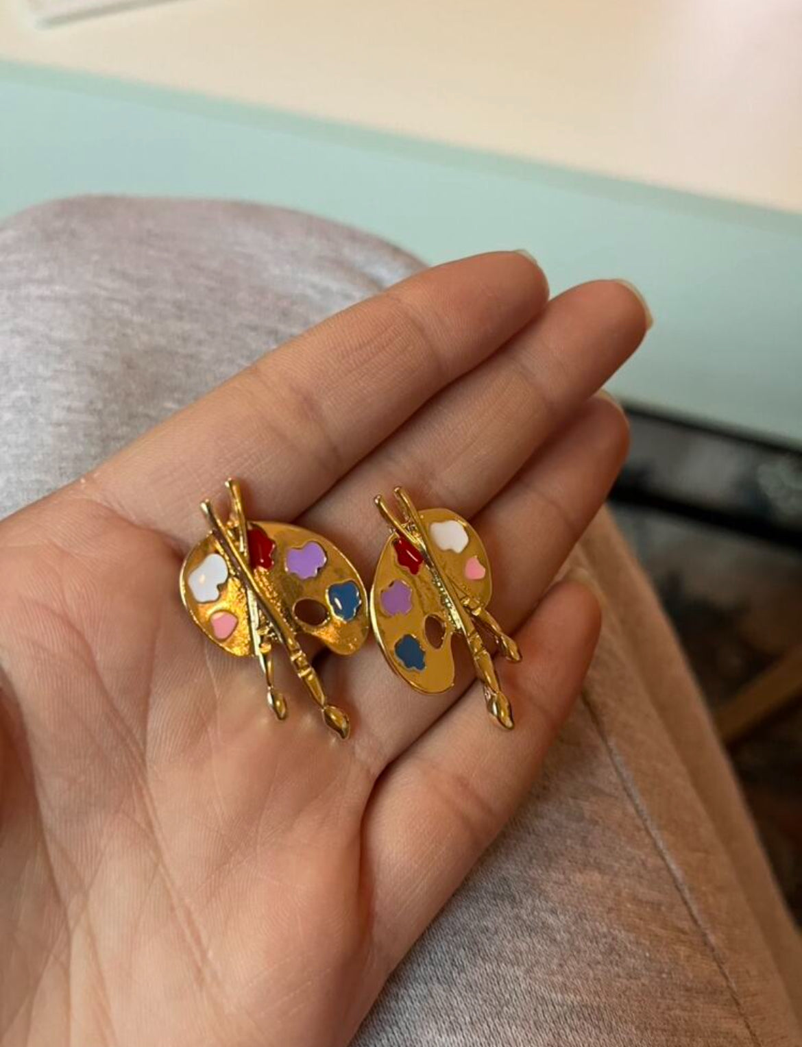 1 Pair Asymmetrical Asymmetric Colorful Enamel Palette Stud Earrings, Fashionable Simple Design, Versatile Style, Suitable For Women, Girls, Parties, Gifts, Daily Wear