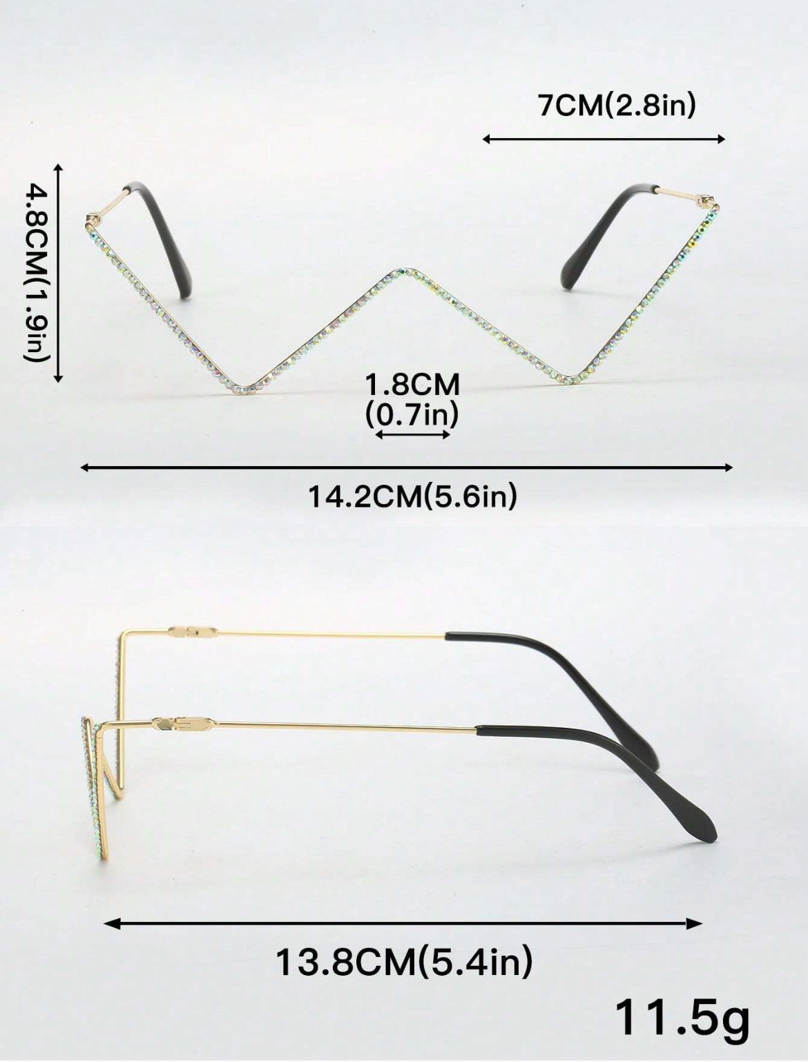Metal Frame Decorative Hollow Shape, Rhinestone Inlay Shiny Eyeglasses Without Lens