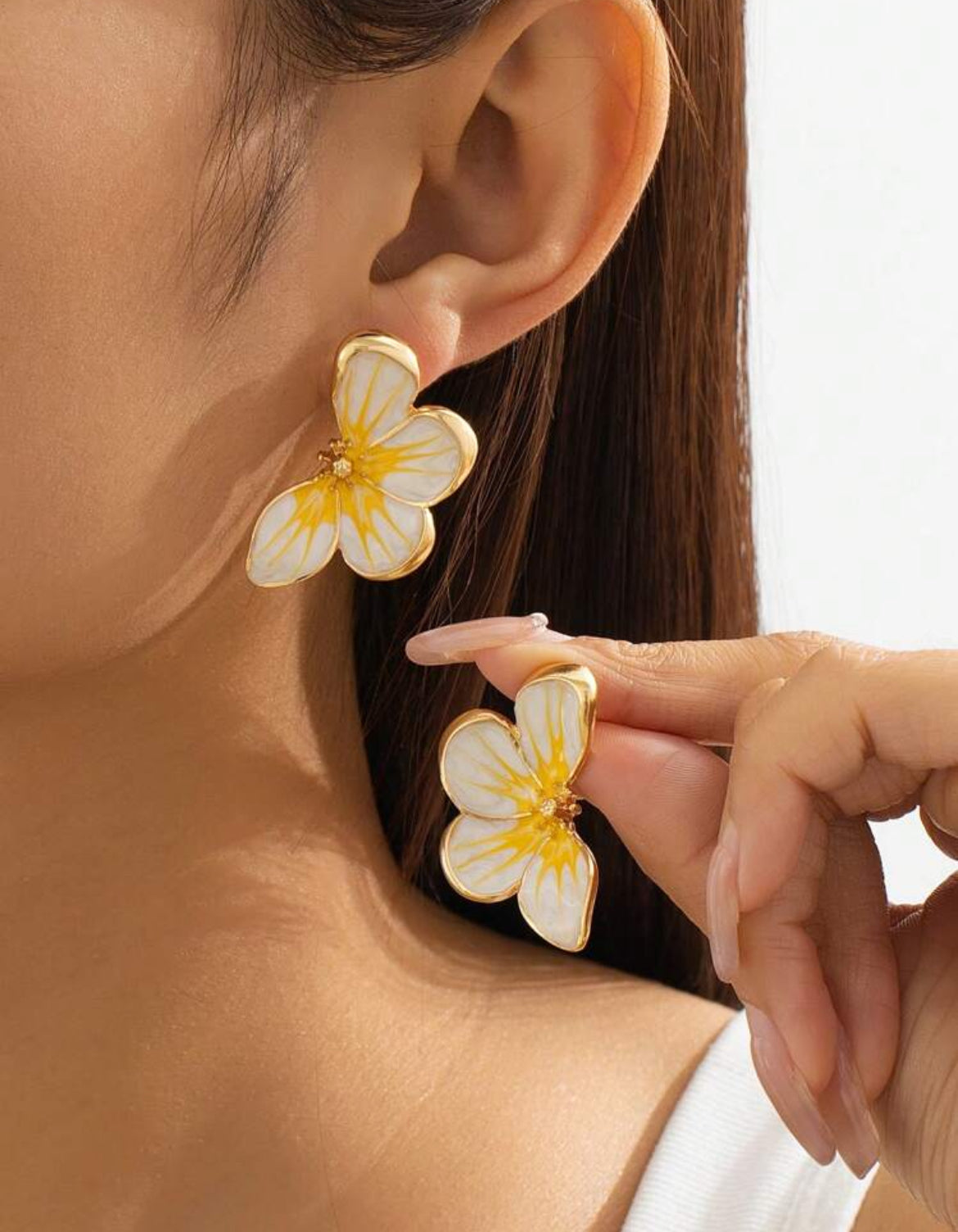 Hand-Painted Enamel Lightweight Golden Drop Earrings