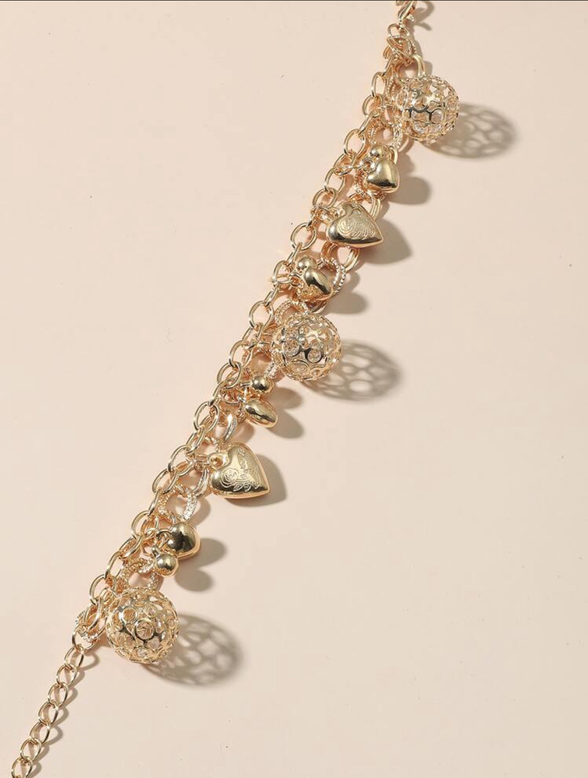 Heart and Round Ball Charm Bracelet