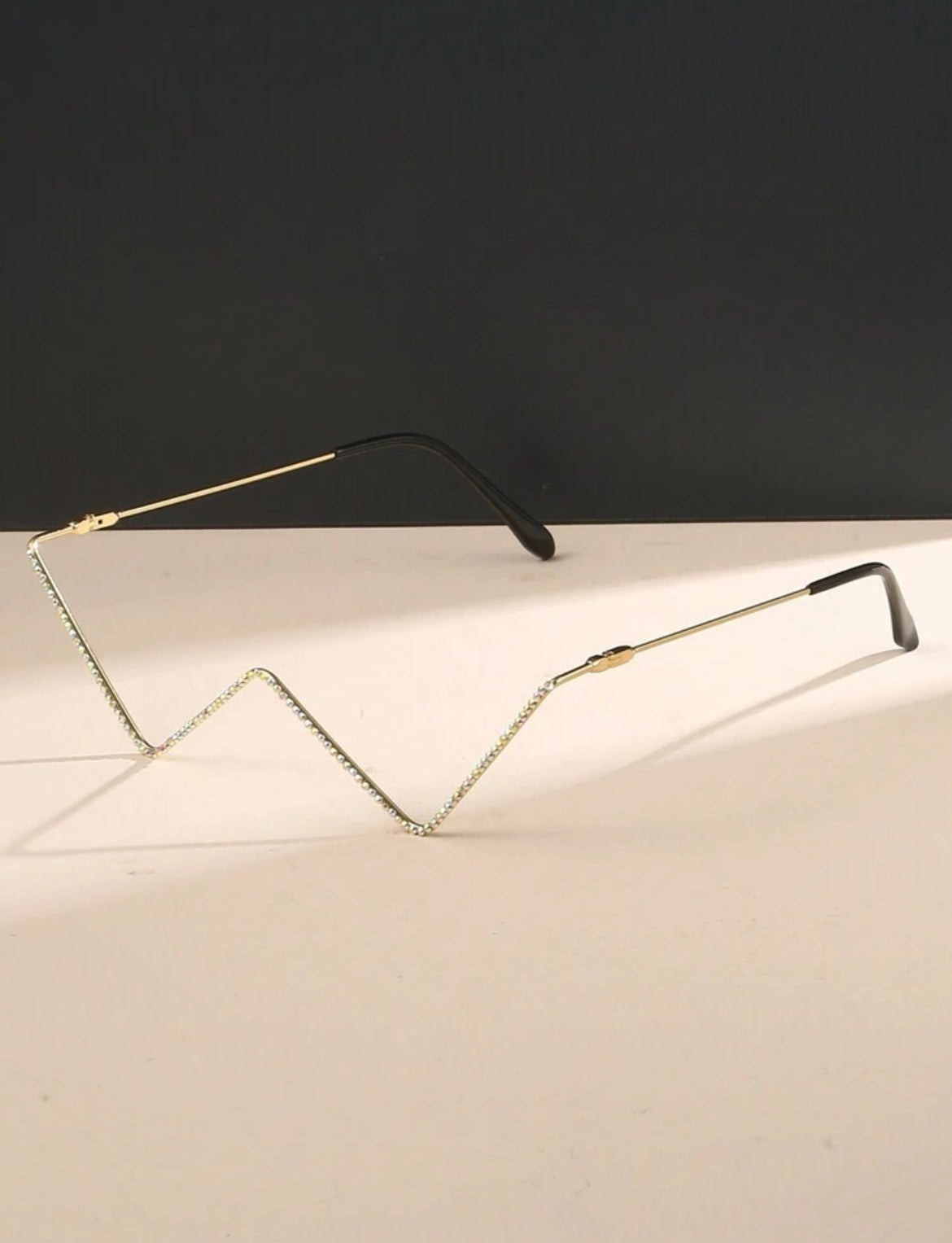 Metal Frame Decorative Hollow Shape, Rhinestone Inlay Shiny Eyeglasses Without Lens