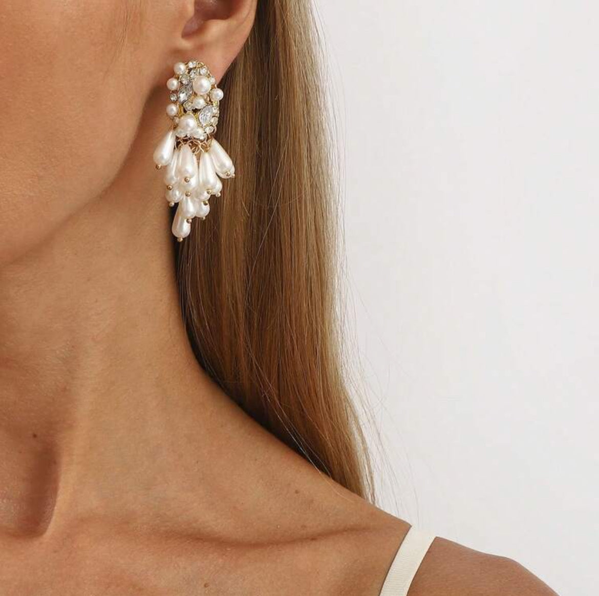 1 Pair Elegant Layered Geometric Pearl & Rhinestone Earrings, Suitable For Women's Daily Wear