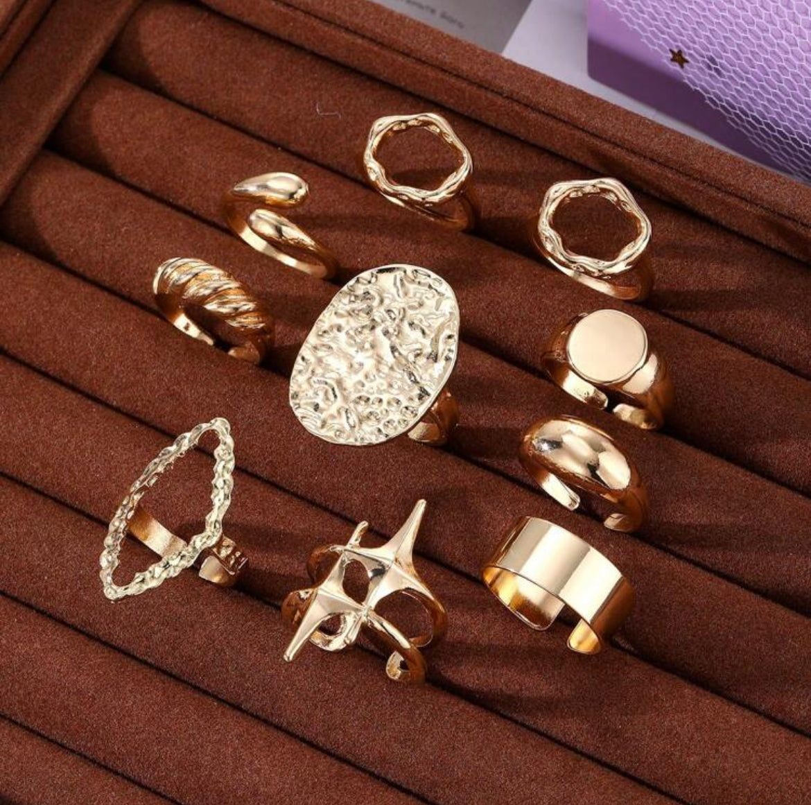 10pcs/Set Exaggerated Geometric Alloy Rings Set, Asymmetrical Hollow Decor, Simple Finger Rings For Women
