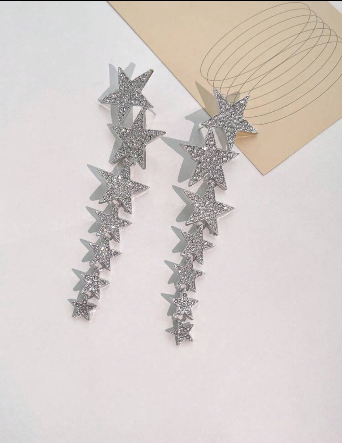 Crystal Studded Star Tassel Earrings, Suitable For Daily Wear