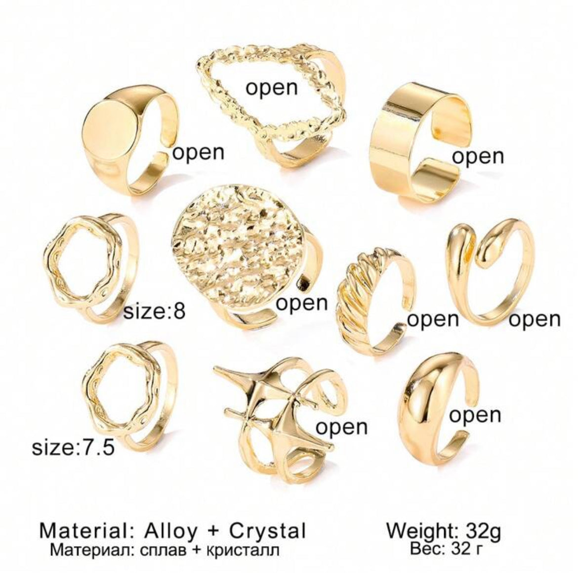 10pcs/Set Exaggerated Geometric Alloy Rings Set, Asymmetrical Hollow Decor, Simple Finger Rings For Women