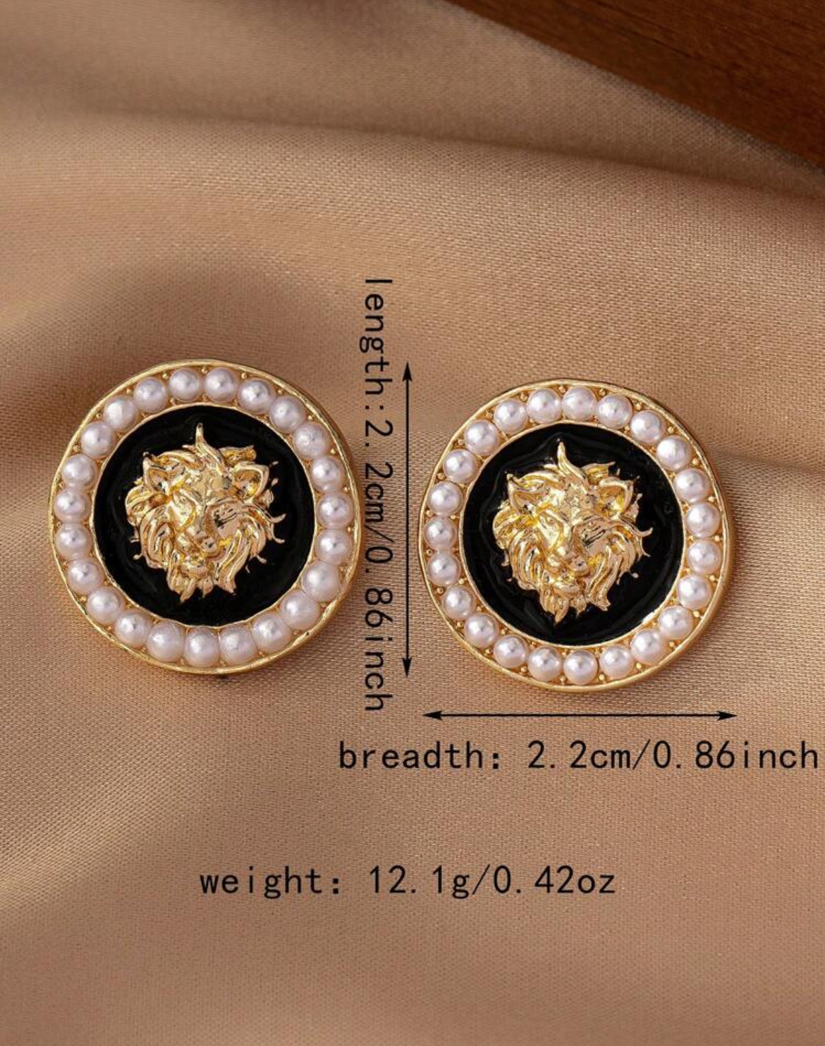 Lion Head And Pearl Stud Earrings For Women
