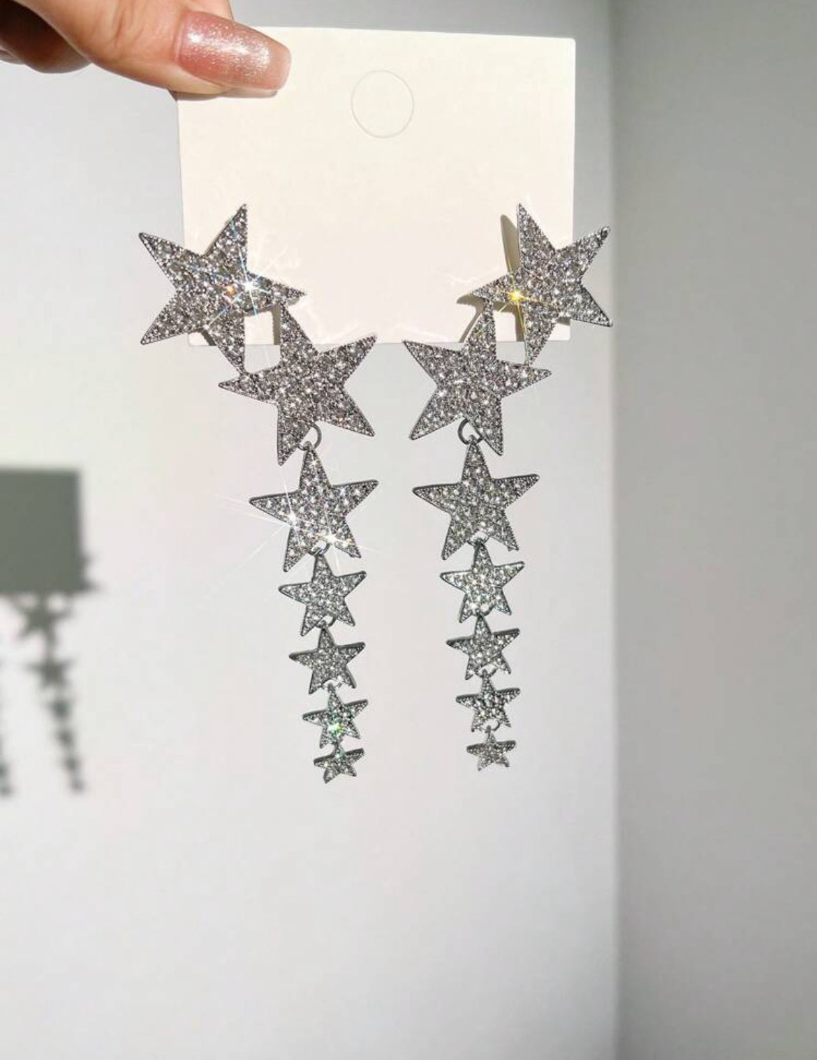 Crystal Studded Star Tassel Earrings, Suitable For Daily Wear