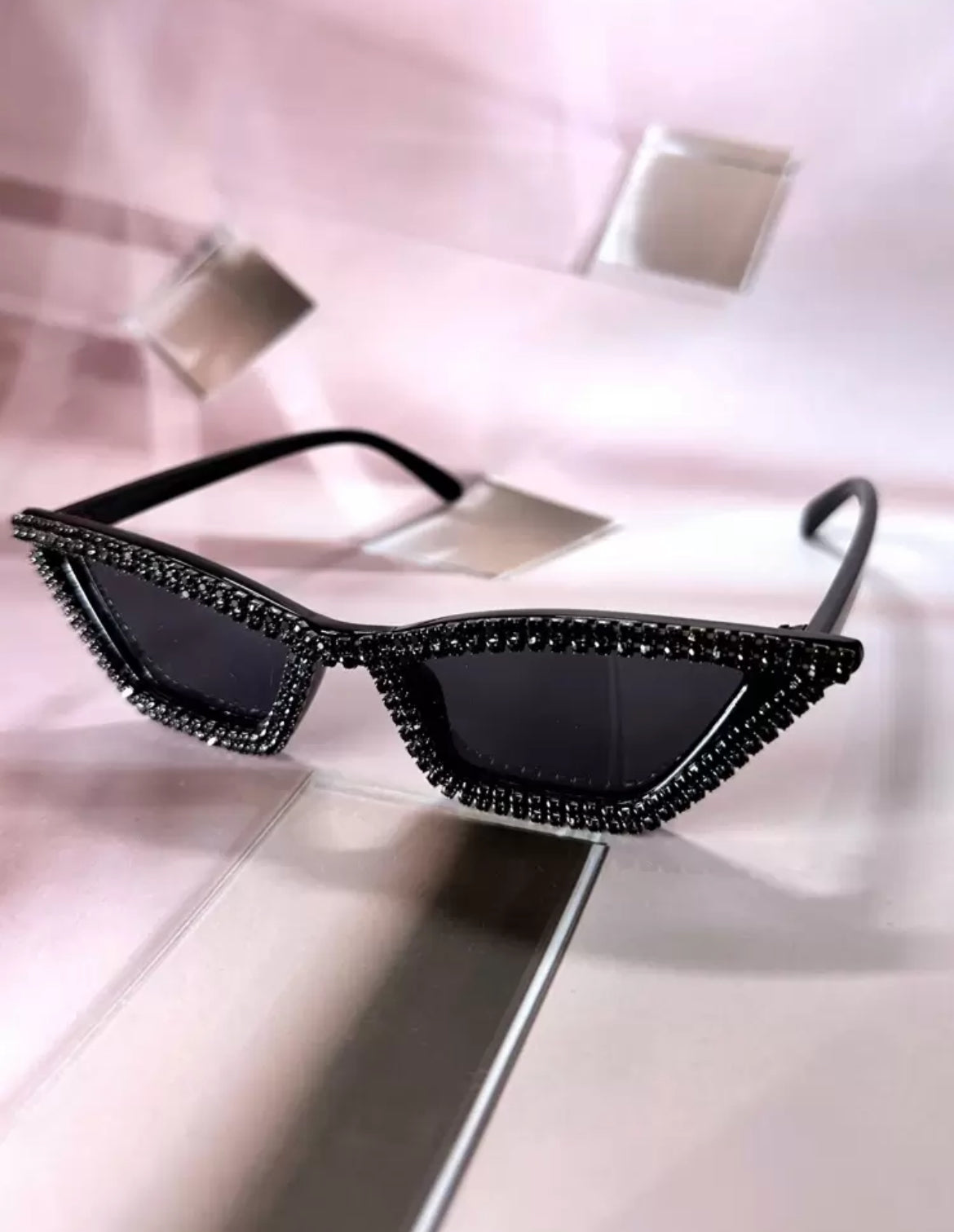 Black Crystal Embellished Cat Eye Glasses