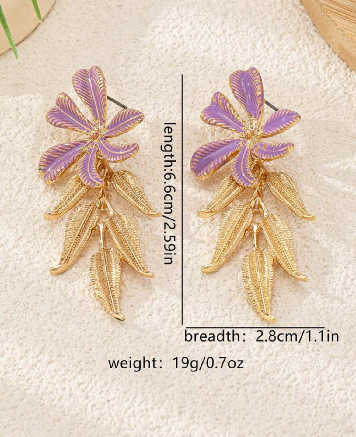 Fashionable Floral Leaf Design Earrings For Women, Elegant & Refined Lavender Color