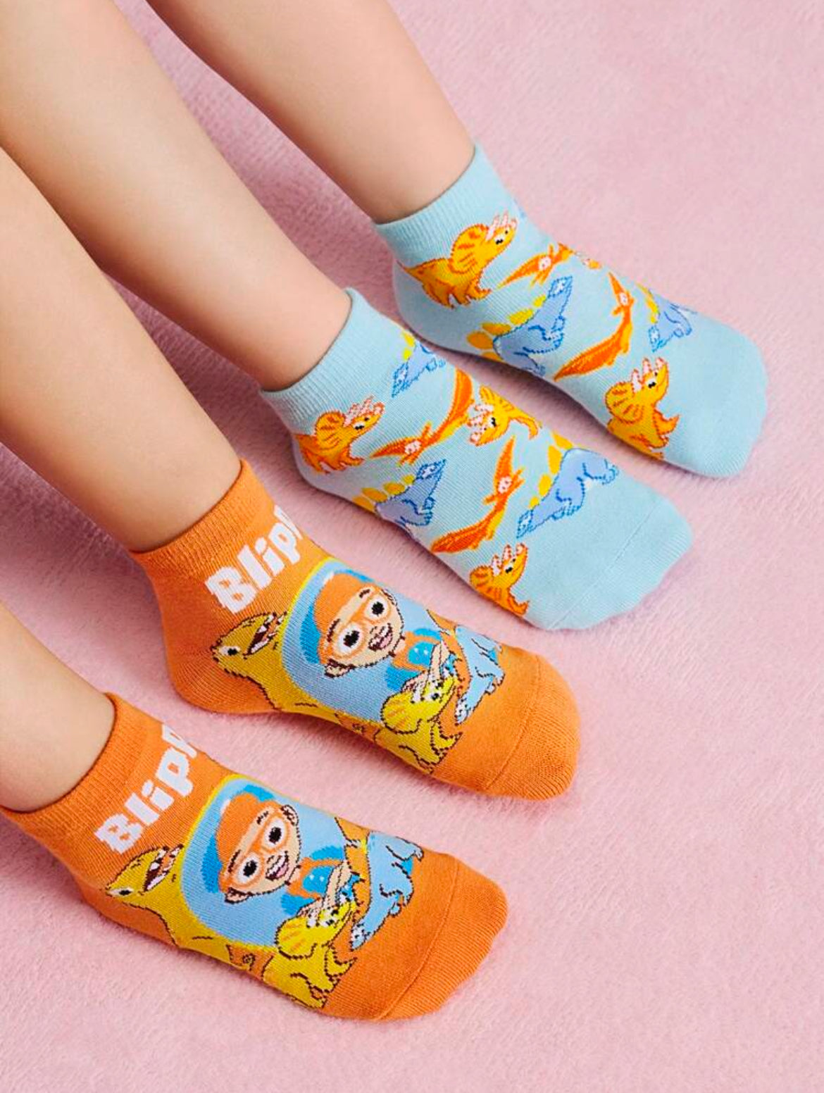 Blippi 3 Pairs Cartoon Figures & Dinosaur Pattern Kids Cotton Short Socks Set