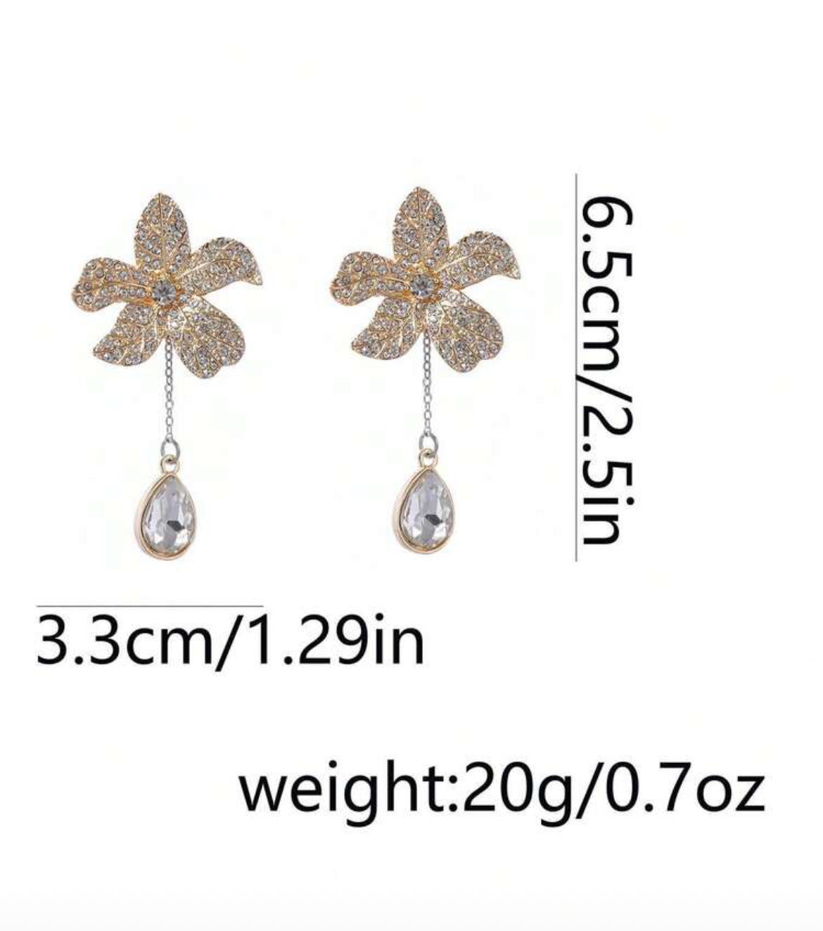 1 Pair Luxury Elegant High-End Floral & Teardrop Rhinestone Pendant Earrings, Versatile Everyday Graceful Earrings For Women