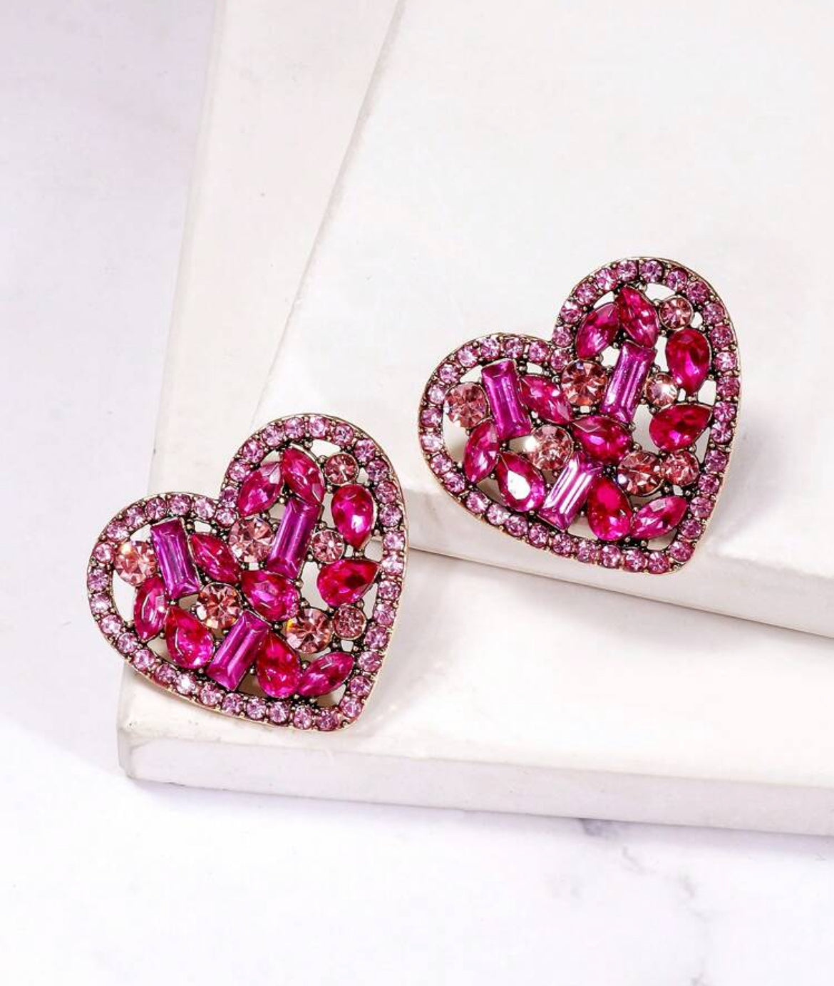 Heart-Shaped Pink Crystal Rhinestone Earrings For Women, Casual Daily Wear Jewelry Accessory, Gift