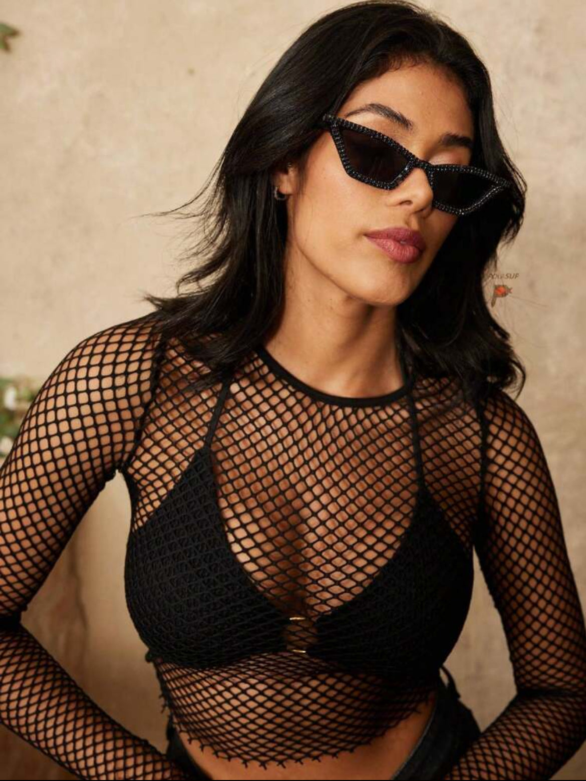 Black Crystal Embellished Cat Eye Glasses