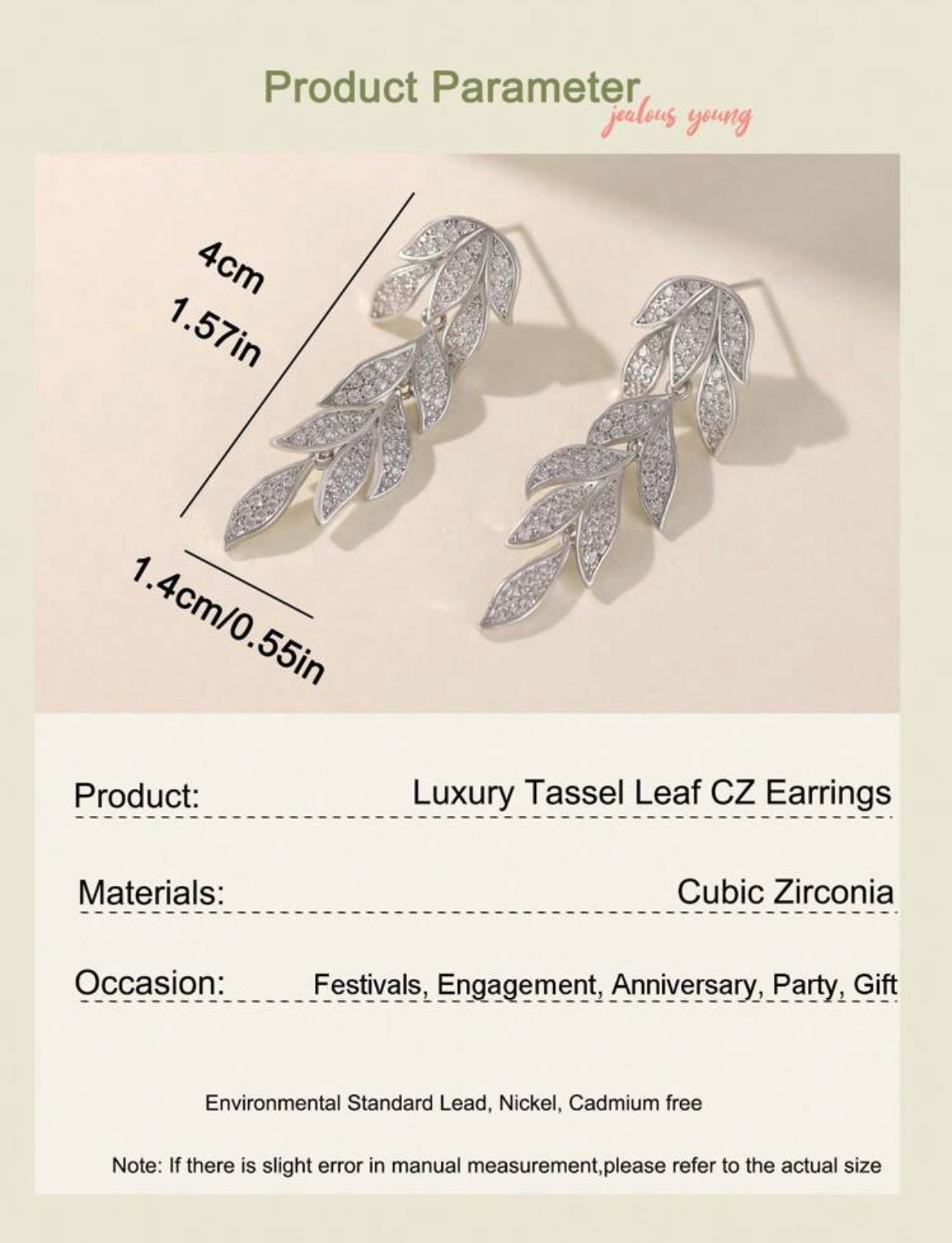 Elegant Cubic Zirconia Leaf Dangle Earrings For Women Wedding Dresses Ladies Jewelry For Daily Decoration, Banquet, Prom, Party Jewelry Gift