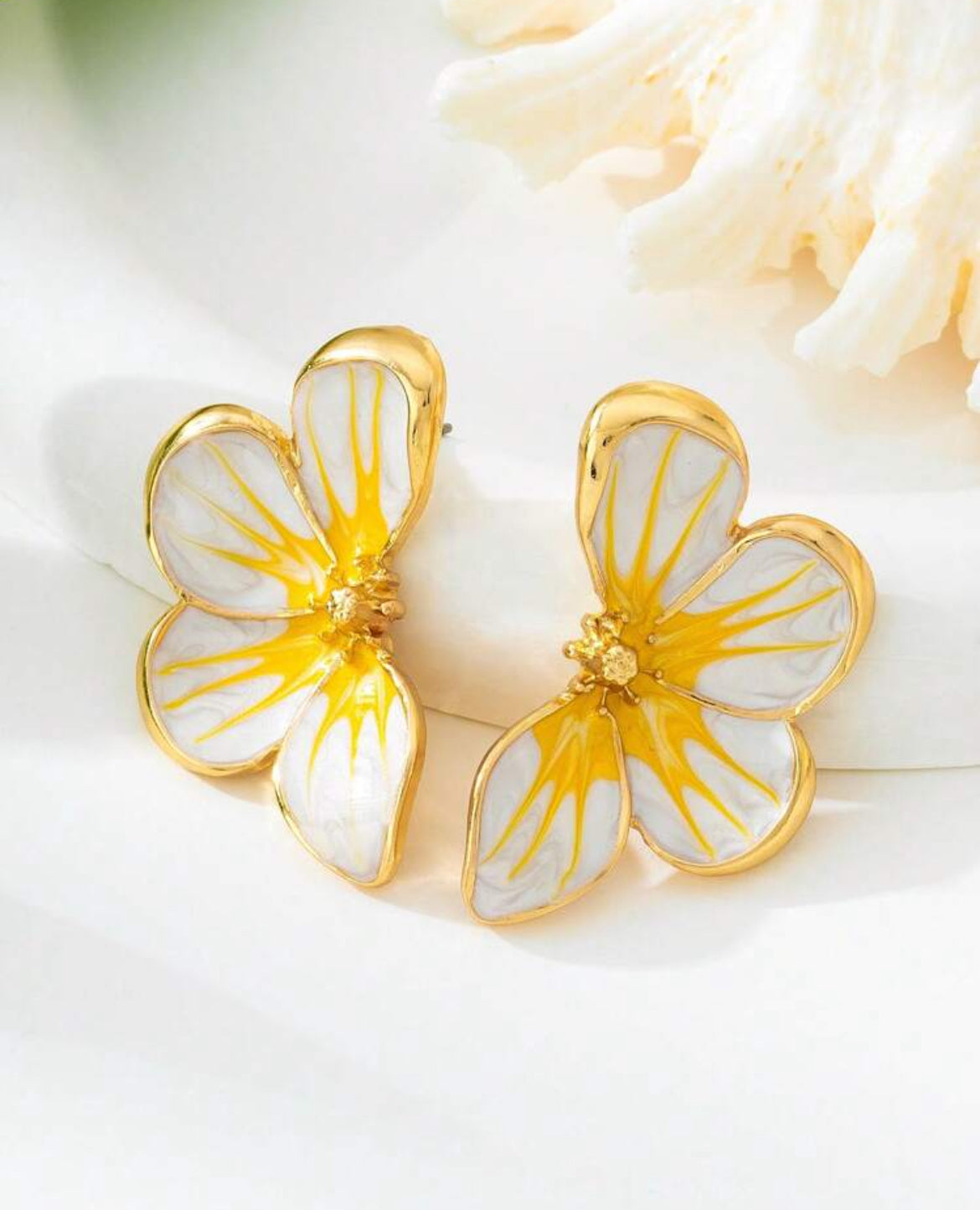 Hand-Painted Enamel Lightweight Golden Drop Earrings